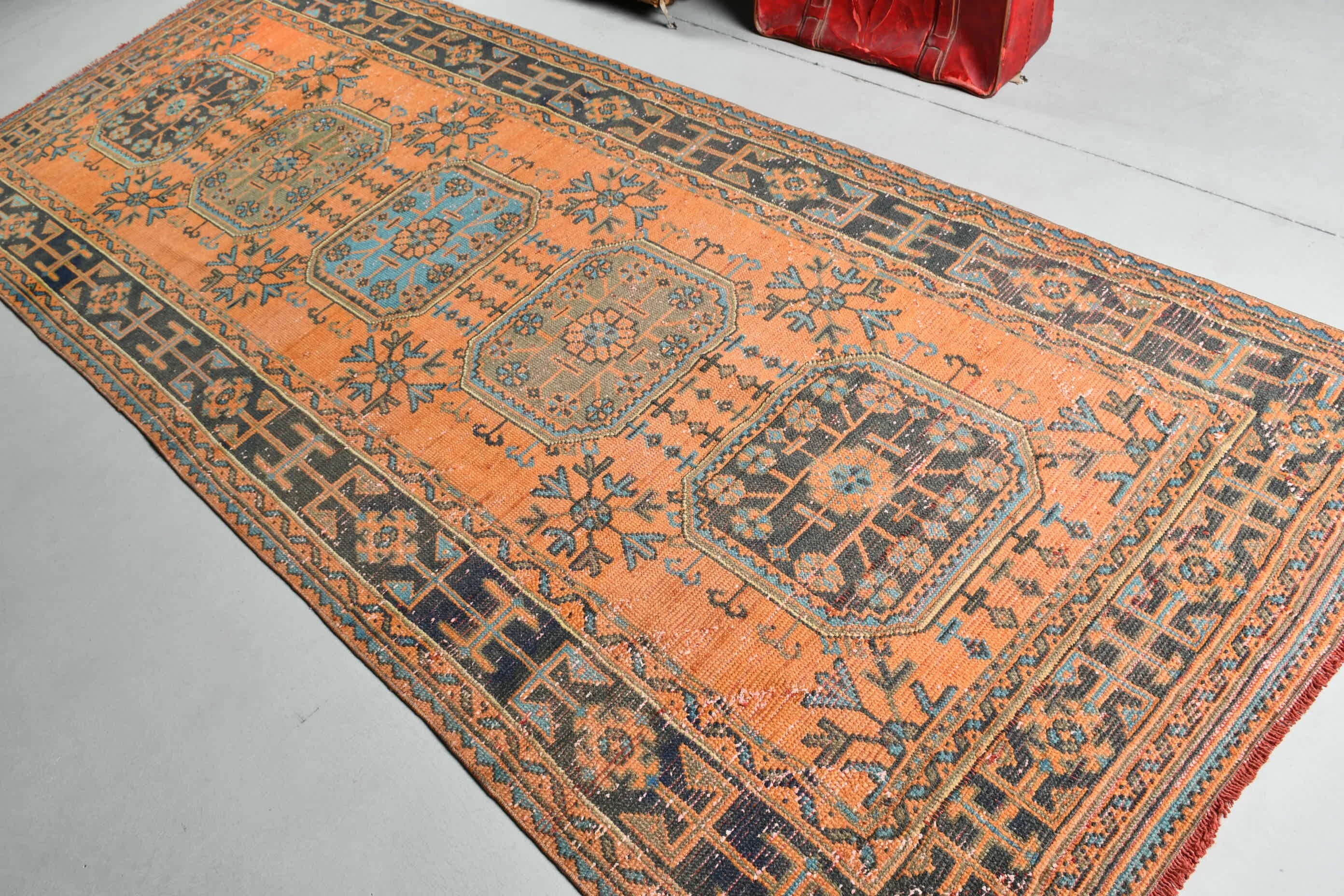 Orange Oriental Rug, Cool Rug, Turkish Rug, Bedroom Rug, Rugs for Bedroom, Pale Rug, Living Room Rug, Vintage Rugs, 4.5x10.7 ft Large Rug