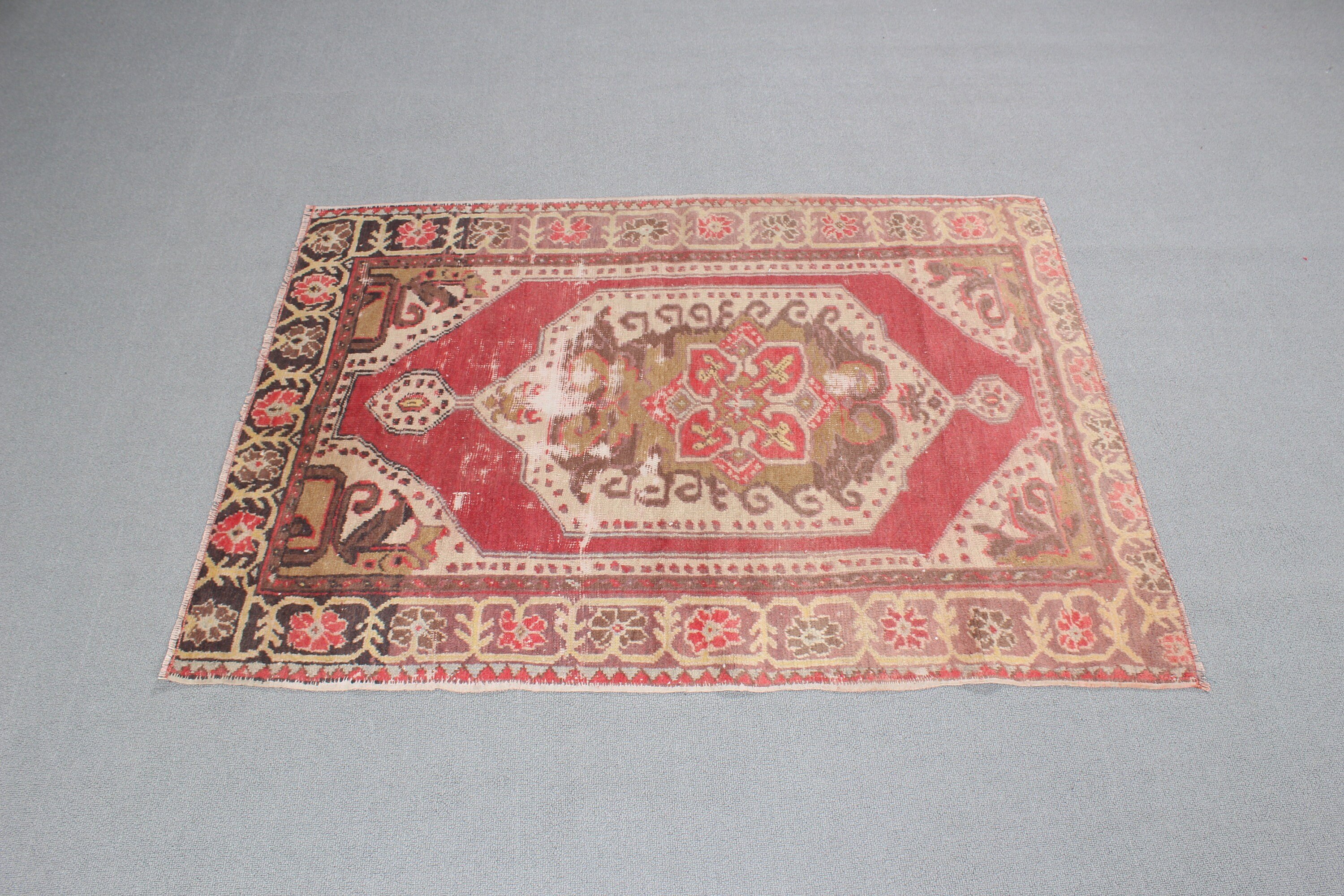 Pembe Bildirimi Halı, Küçük Vintage Halılar, 3x4,1 ft Küçük Halılar, Ev Dekorasyonu Halıları, Vintage Halılar, Küçük Boho Halı, Türk Halıları, El Dokuma Halı