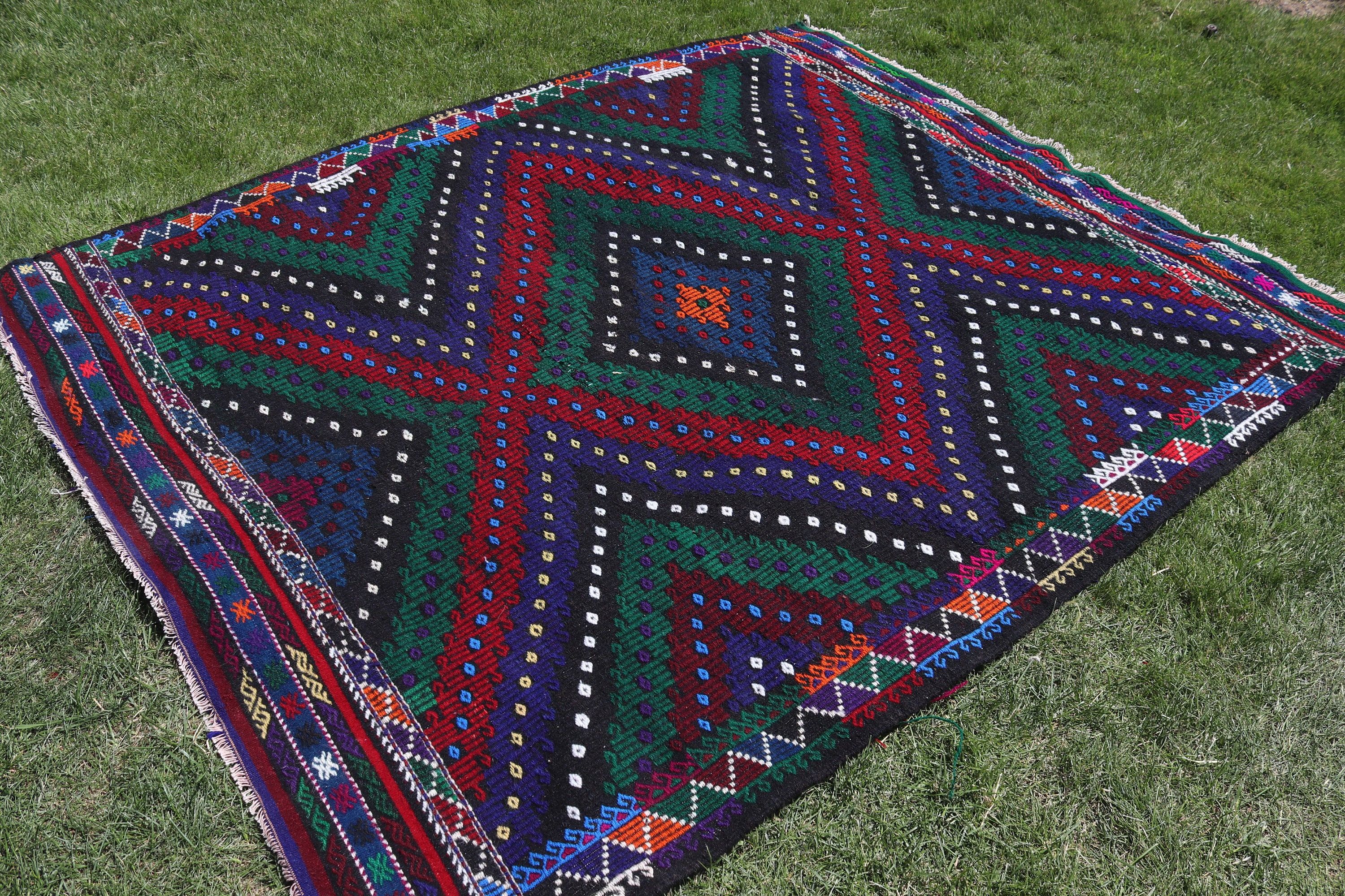 Vintage Halı, Kilim, Kırmızı 5.7x6.9 ft Alan Halıları, Modern Halı, Yemek Odası Halısı, Oturma Odası Halıları, Yer Halısı, Türk Halıları