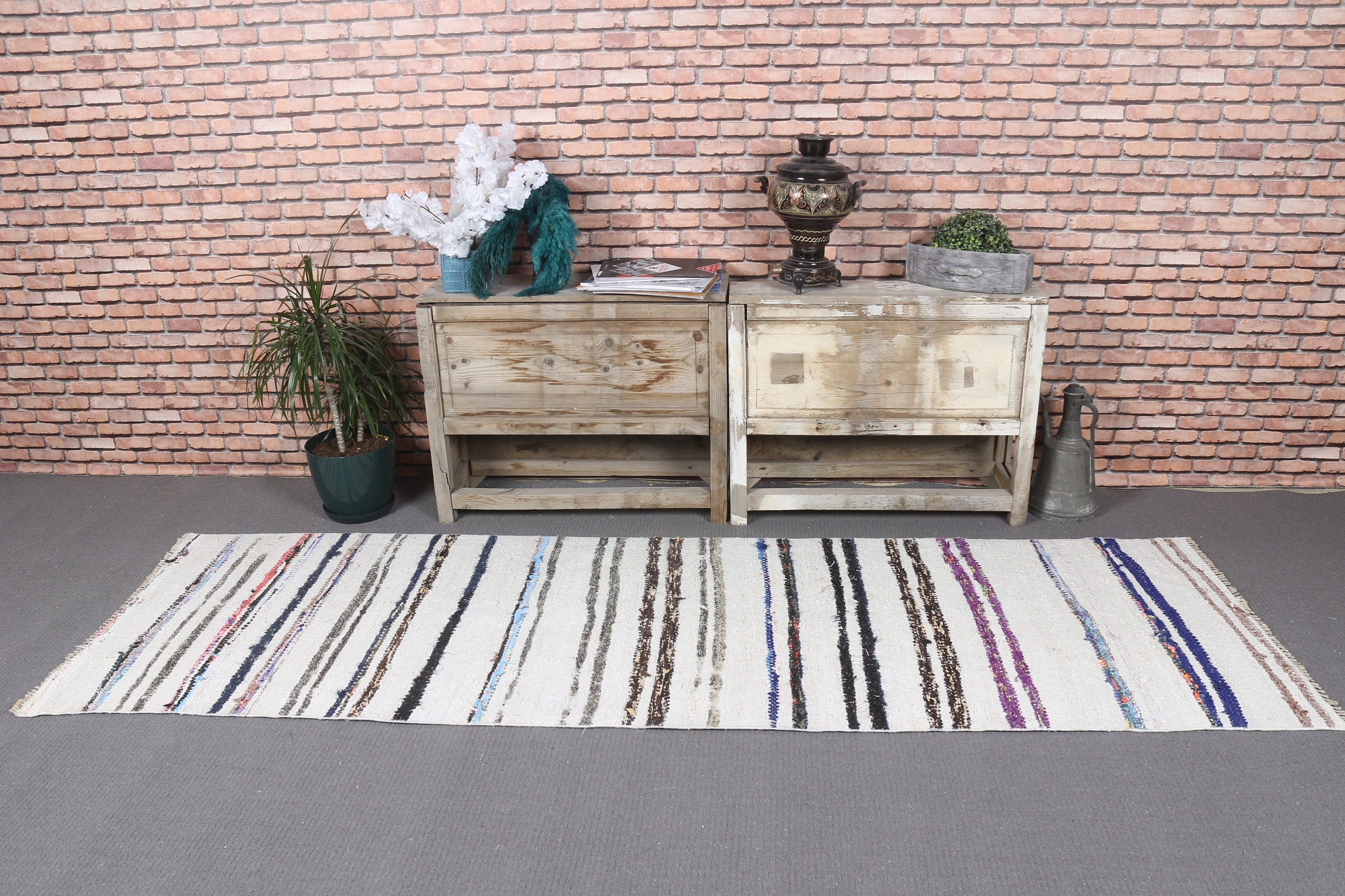 White  2.7x8.8 ft Runner Rug, Turkish Rug, Bohemian Rug, Wool Rugs, Corridor Rug, Moroccan Rugs, Hallway Rug, Vintage Rug