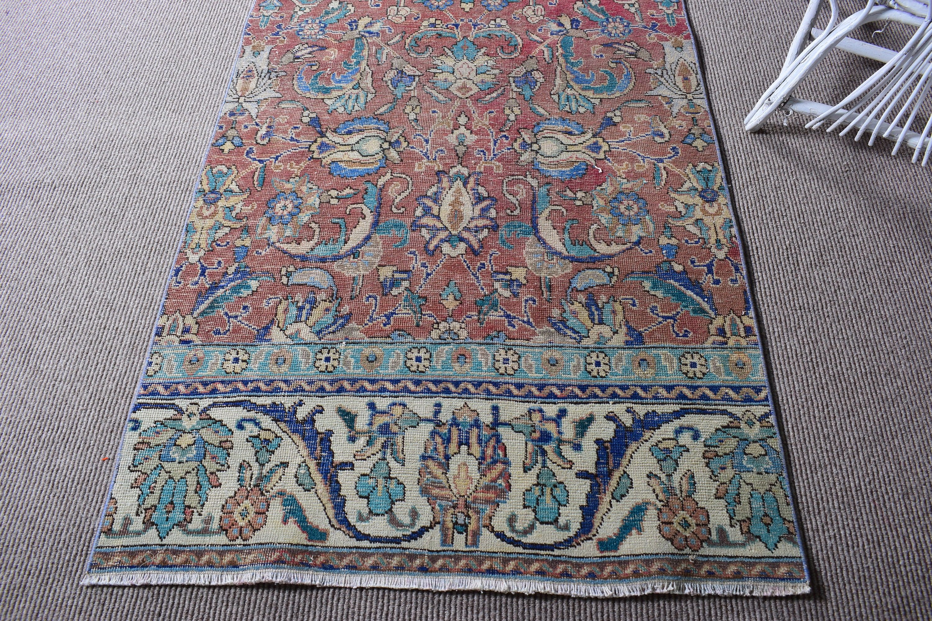 Kahverengi Lüks Halılar, Vintage Halı, Mutfak Halıları, Antika Halılar, Uzun Koşucu Halıları, 3.4x12.1 ft Runner Halısı, Türk Halıları, Vintage Runner Halısı