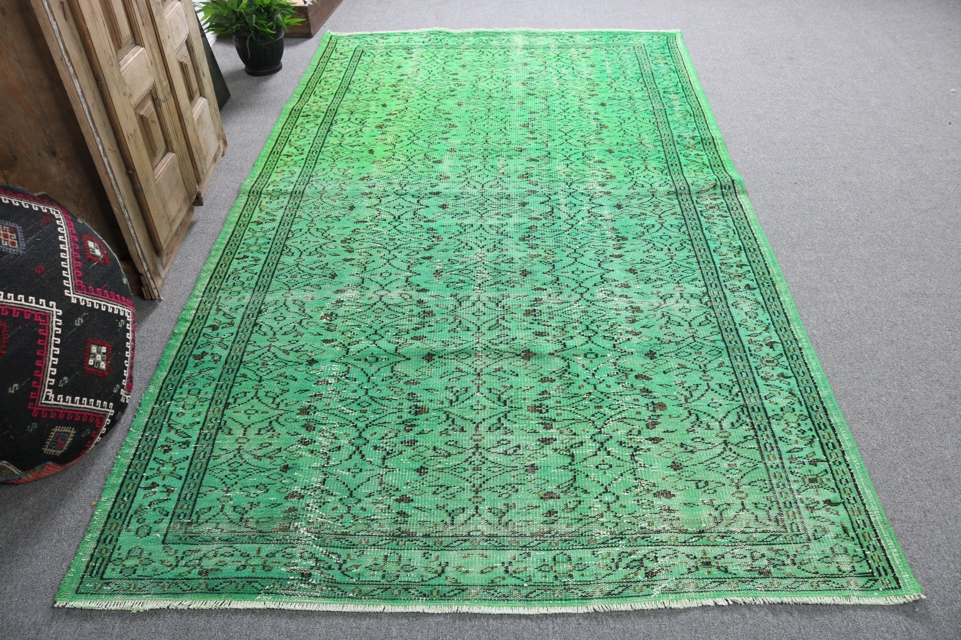 5.2x9 ft Large Rugs, Bedroom Rugs, Turkish Rugs, Vintage Rugs, Green Kitchen Rug, Handwoven Rugs, Flatweave Rugs, Living Room Rug