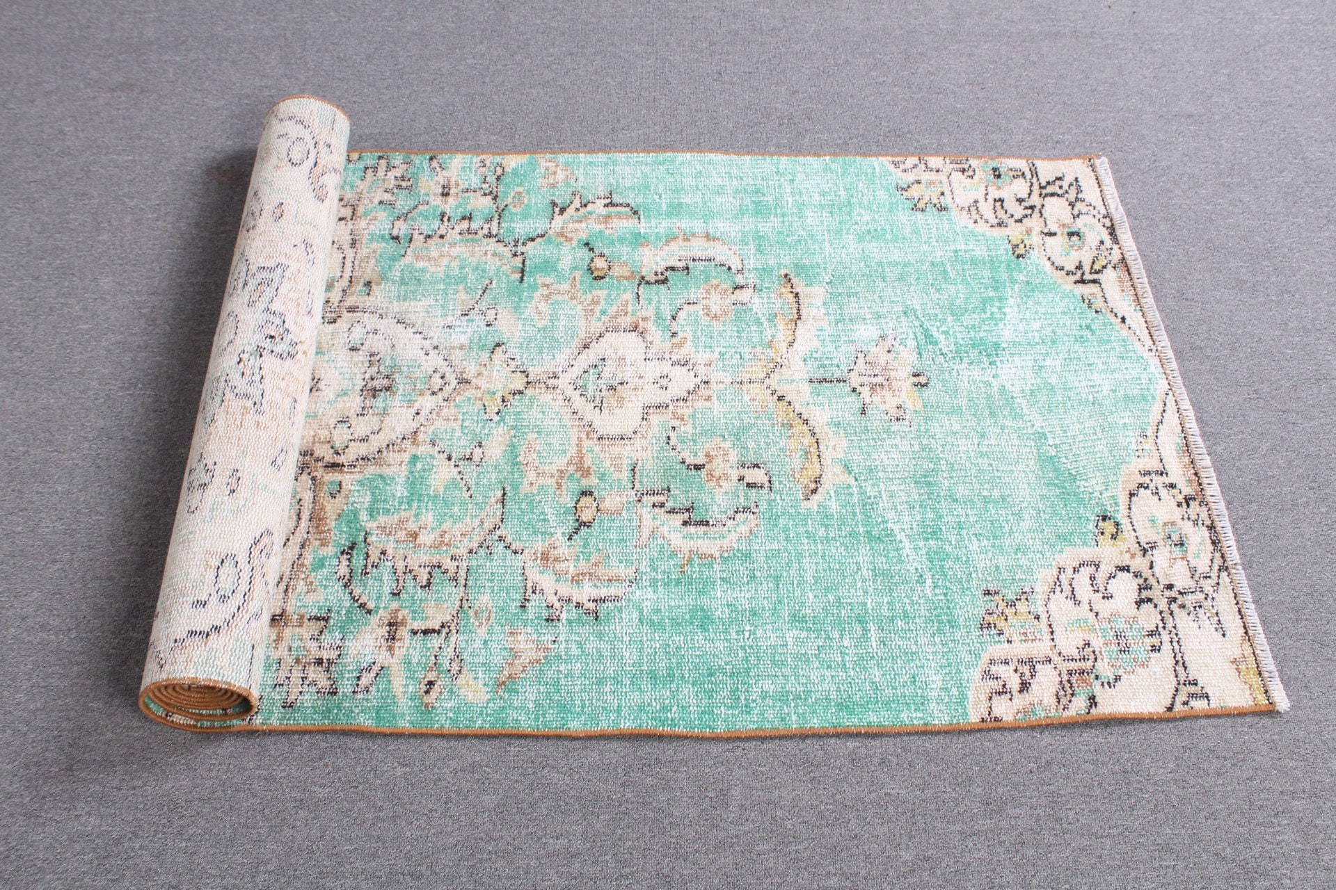 Moroccan Rugs, Distressed Rugs, Cool Rug, Corridor Rugs, Vintage Rug, Green Anatolian Rug, Turkish Rugs, 2.8x8.3 ft Runner Rug, Kitchen Rug