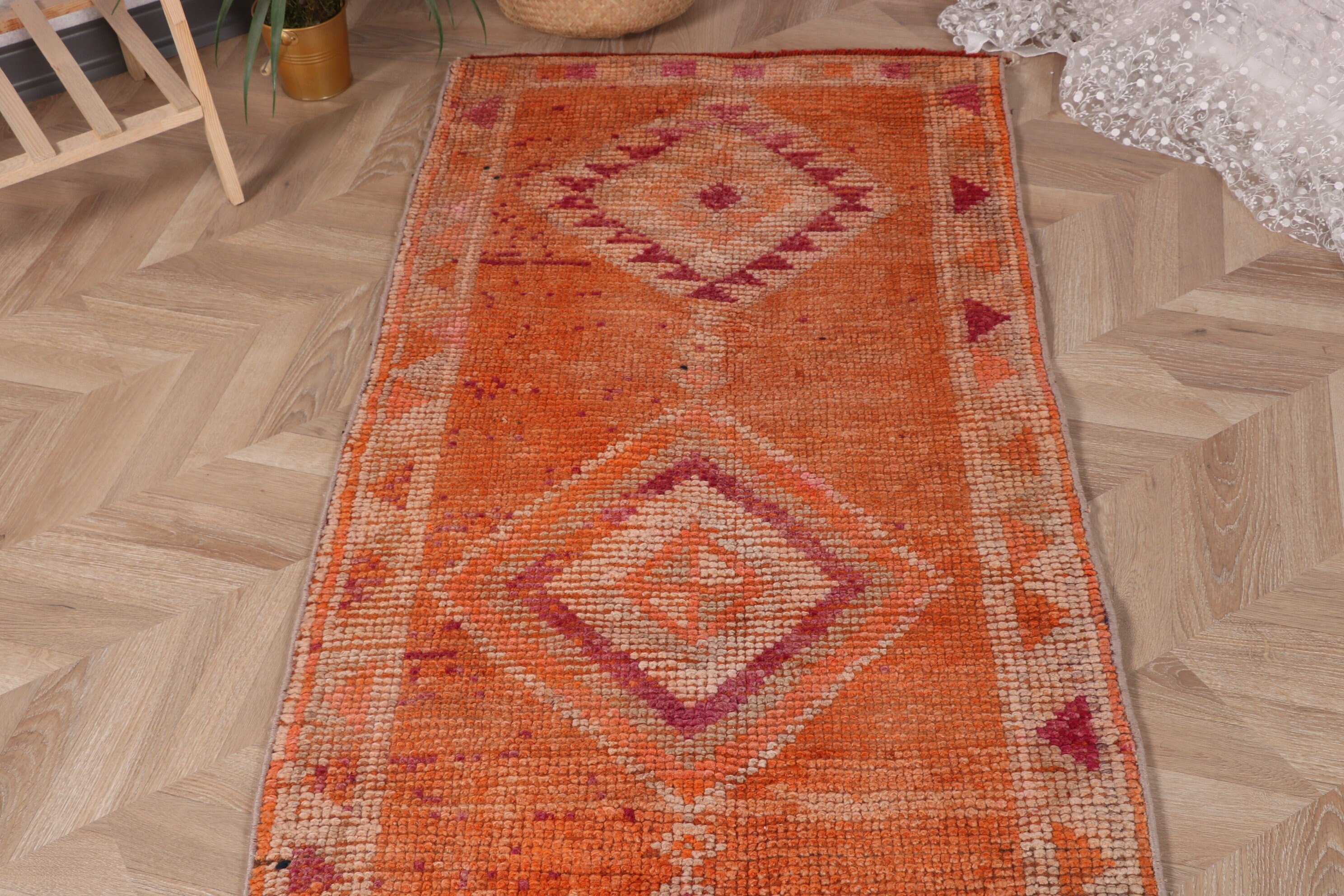 Pink Moroccan Rugs, Statement Rugs, Kitchen Rug, Turkish Rugs, Tribal Rugs, Vintage Rugs, 2.5x11.8 ft Runner Rug, Modern Rugs, Hallway Rugs