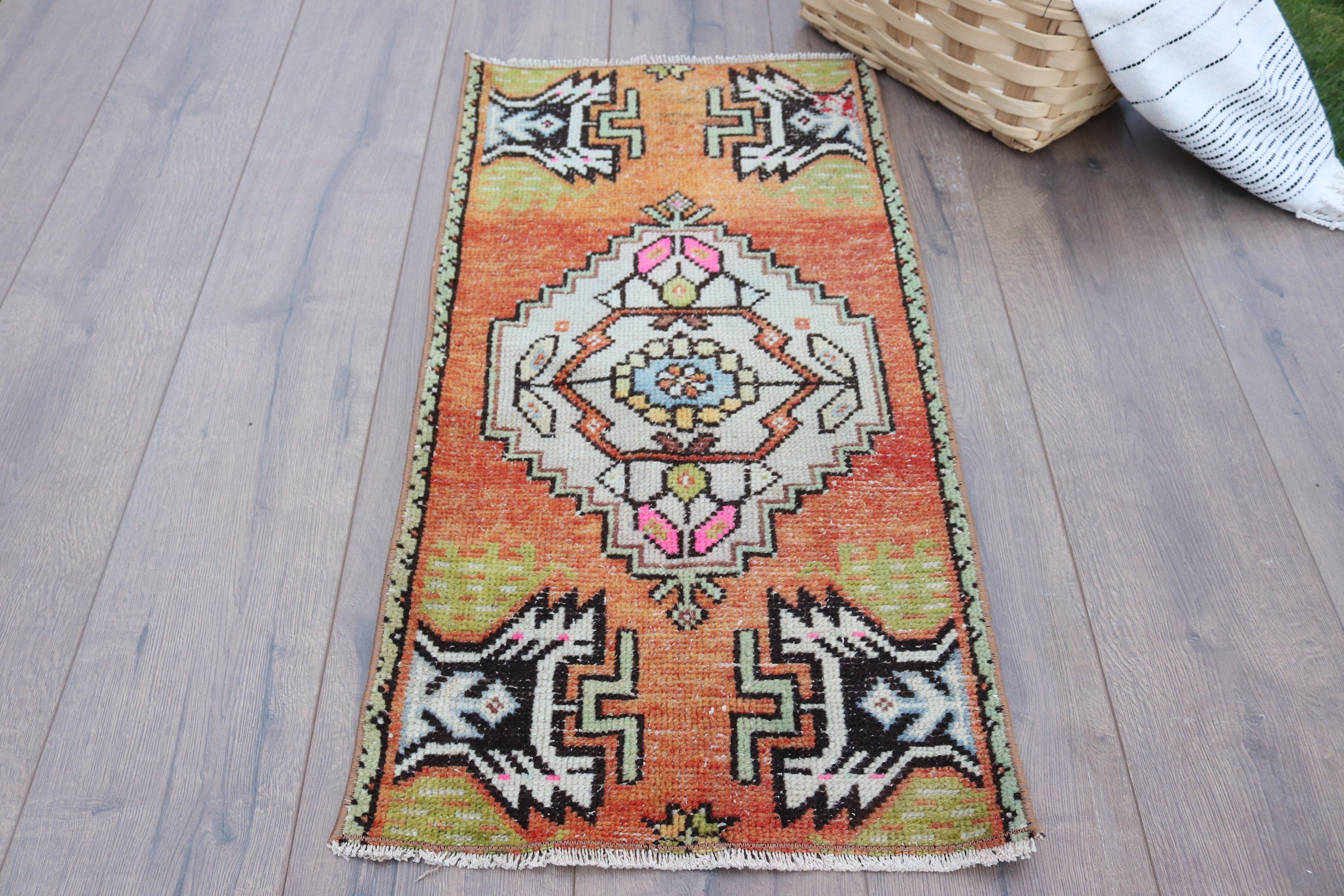 Orange Modern Rugs, Entry Rug, Home Decor Rugs, Luxury Rug, 1.5x2.9 ft Small Rugs, Kitchen Rugs, Door Mat Rugs, Turkish Rugs, Vintage Rugs