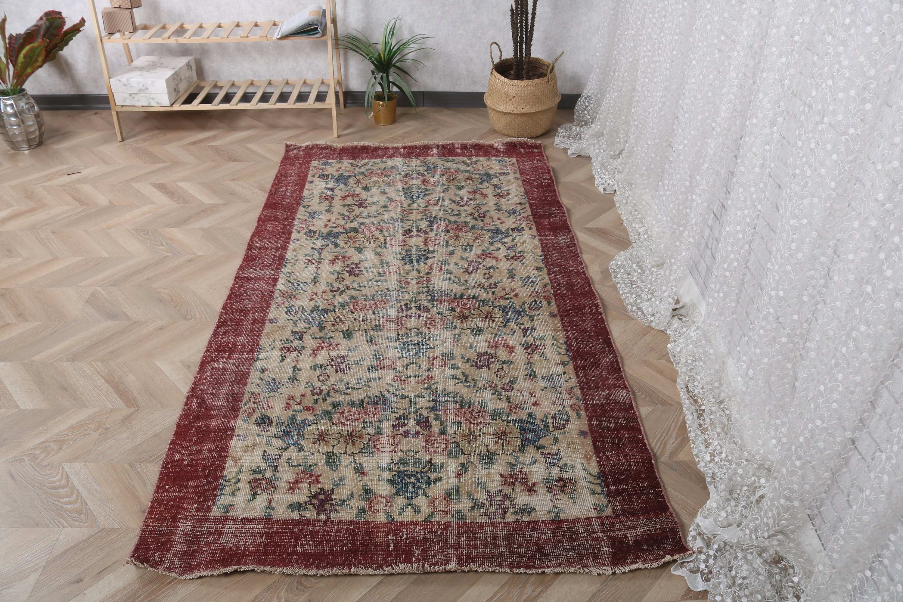 Vintage Halı, Bej Anadolu Halıları, Yer Halıları, Oturma Odası Halıları, Yatak Odası Halıları, 3.7x7.2 ft Alan Halısı, Geometrik Halılar, Türk Halısı