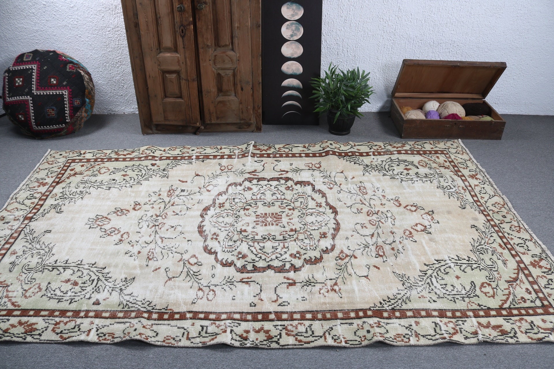 El Dokuma Halı, 5.2x9.2 ft Büyük Halı, Yemek Odası Halısı, Vintage Halı, Ev Dekor Halısı, Türk Halıları, Büyük Vintage Halı, Bej Lüks Halılar