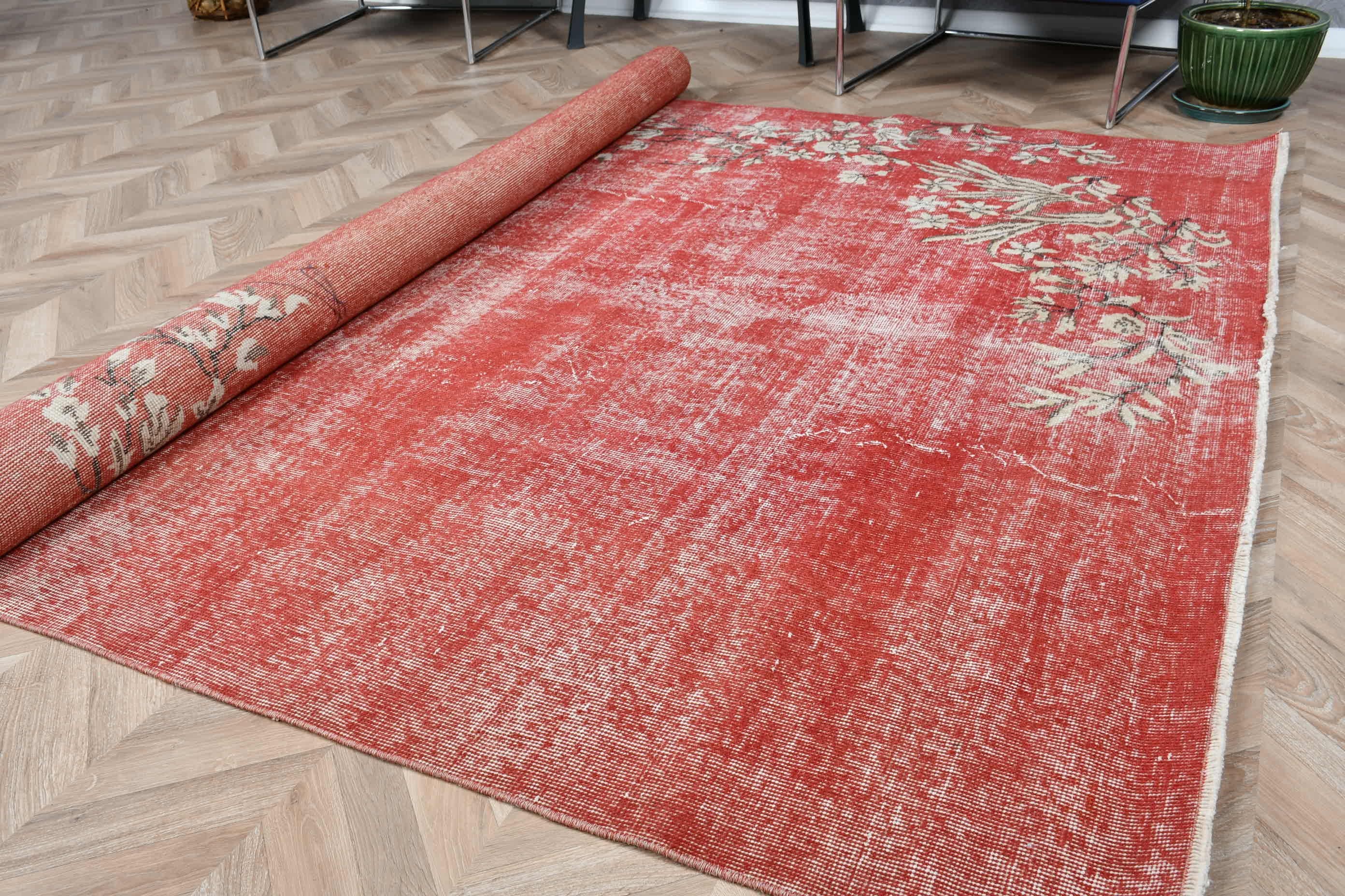 Turkish Rug, Rugs for Salon, Bedroom Rug, Salon Rugs, 6.9x10 ft Large Rug, Vintage Rug, Oriental Rug, Red Home Decor Rug