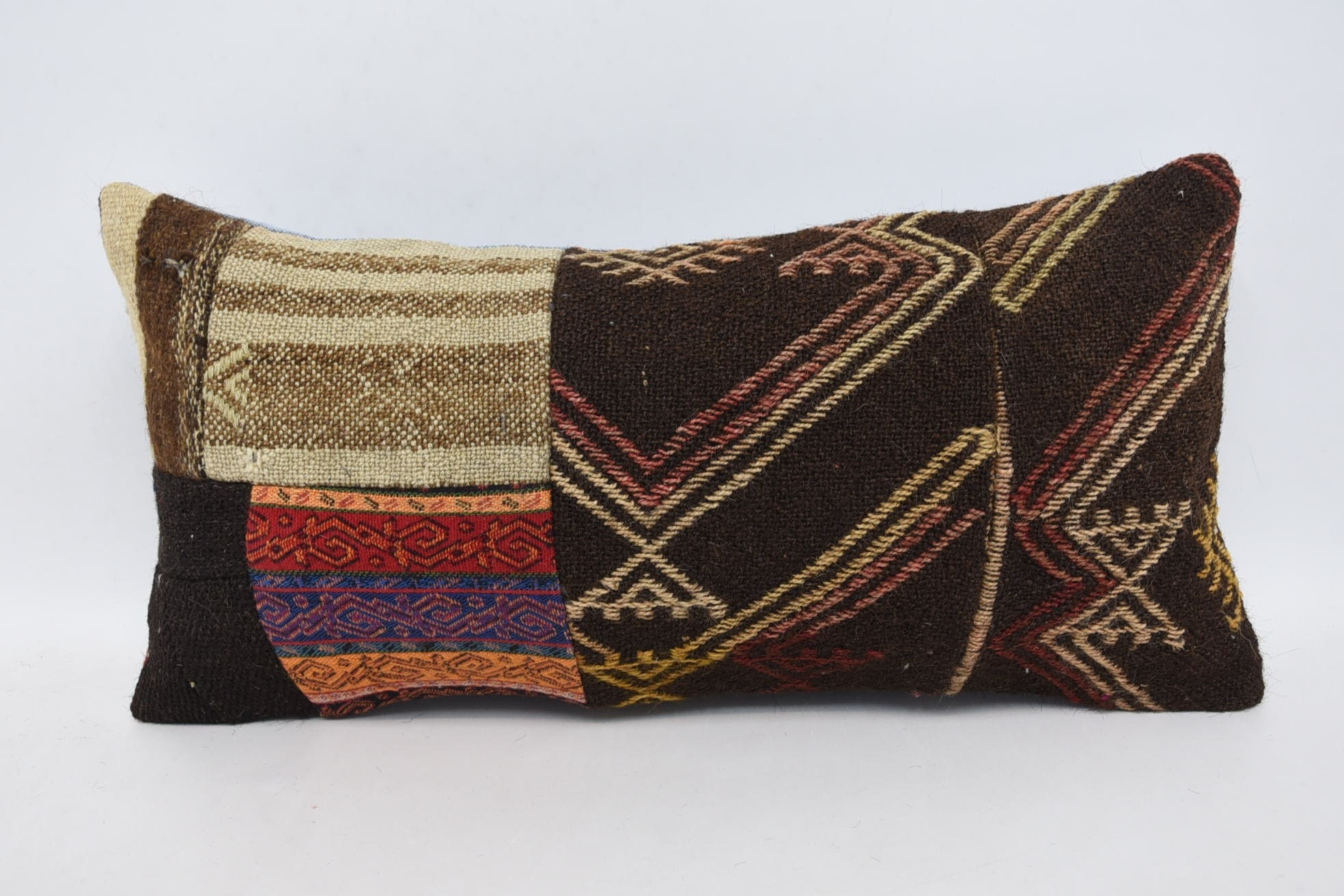 12"x24" Brown Cushion, Outdoor Patio Cushion, Boho Pillow, Cozy Throw Cushion, Turkish Kilim Pillow, Interior Designer Pillow