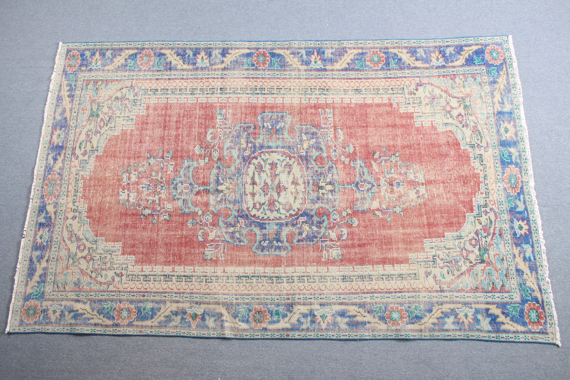 Salon Rugs, Anatolian Rug, Turkish Rug, Bedroom Rug, Red Wool Rugs, Kitchen Rug, Rugs for Dining Room, Vintage Rug, 6.2x8.7 ft Large Rug