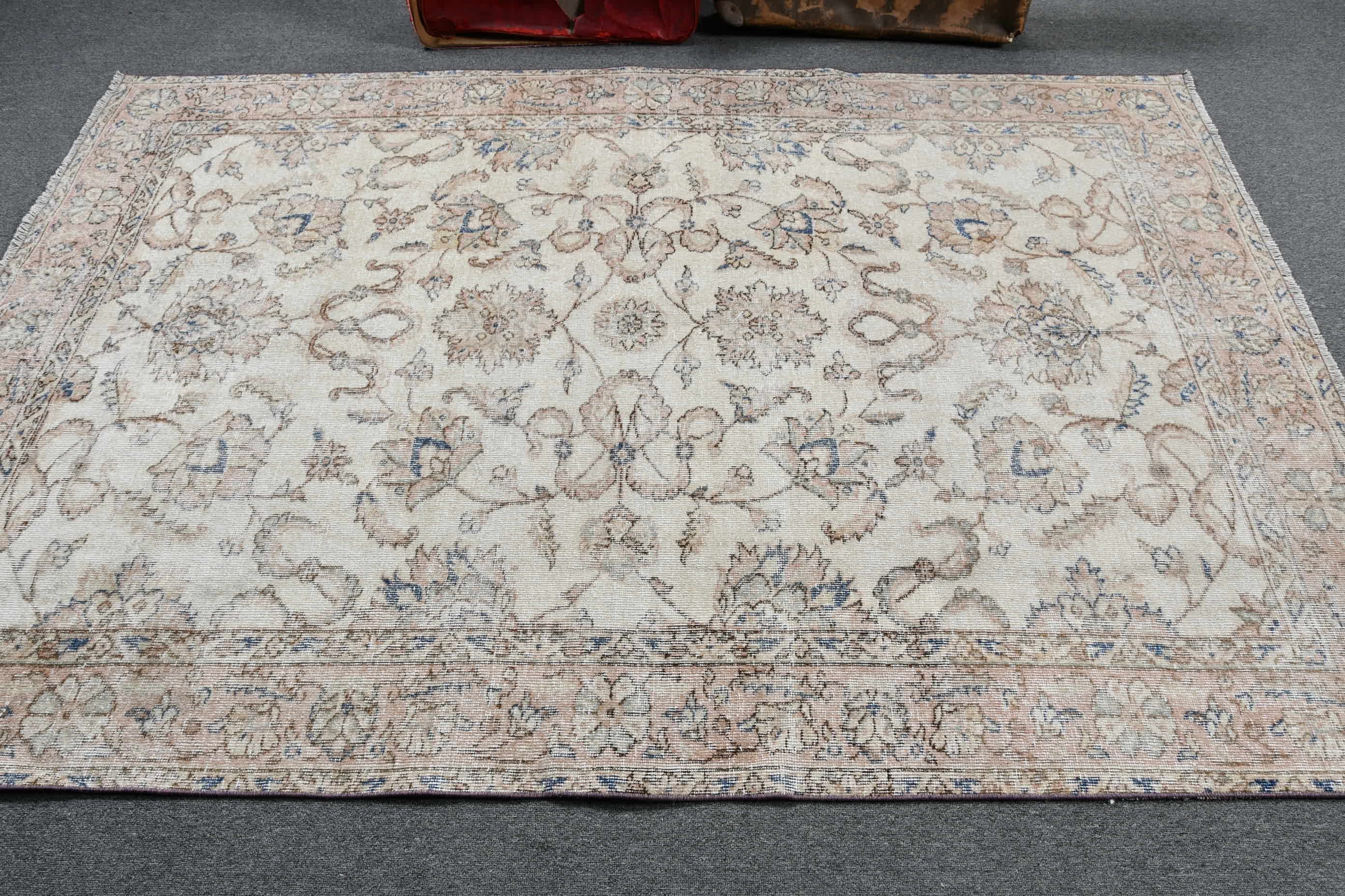 Beige Anatolian Rug, Vintage Rugs, Dining Room Rug, Cool Rug, Muted Rugs, Turkish Rugs, Kitchen Rugs, Bedroom Rug, 5.4x7.7 ft Large Rug