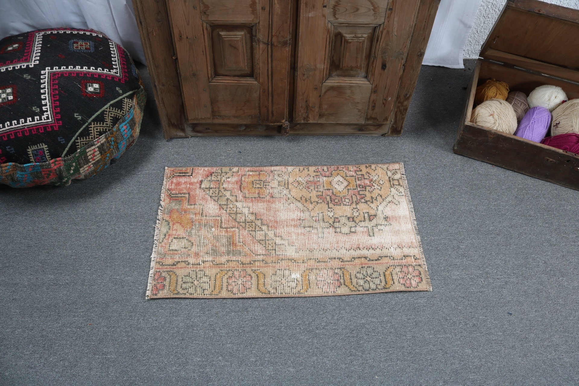 Boho Halı, Türk Halısı, Vintage Halı, 1.6x2.6 ft Küçük Halılar, Havalı Halılar, Araba Paspas Halıları, Yatak Odası Halısı, Turuncu Geometrik Halılar, Mutfak Halıları