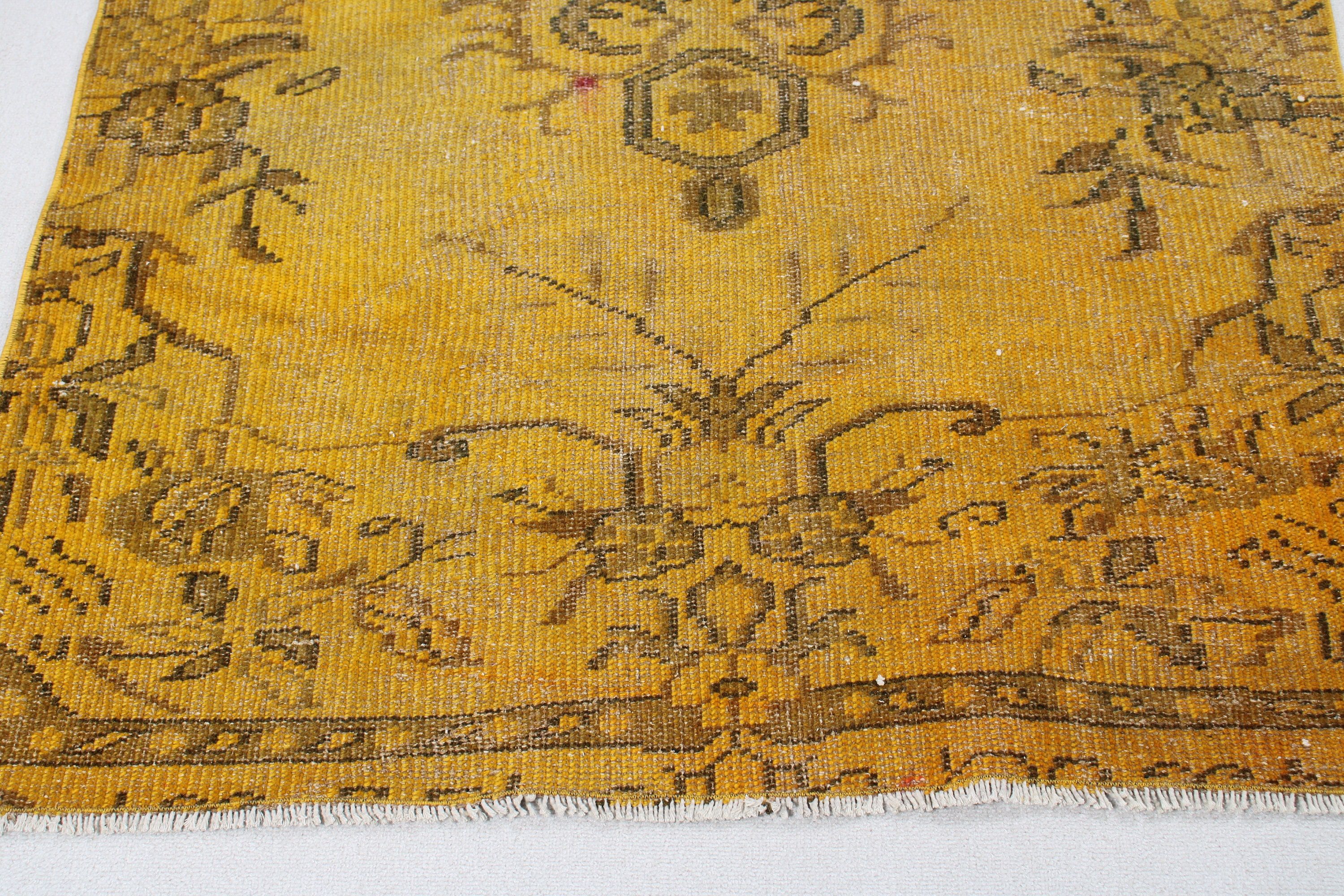 Vintage Area Rug, Home Decor Rug, Rugs for Bedroom, Floor Rug, Vintage Rug, 3.9x7.4 ft Area Rugs, Turkish Rugs, Yellow Modern Rug