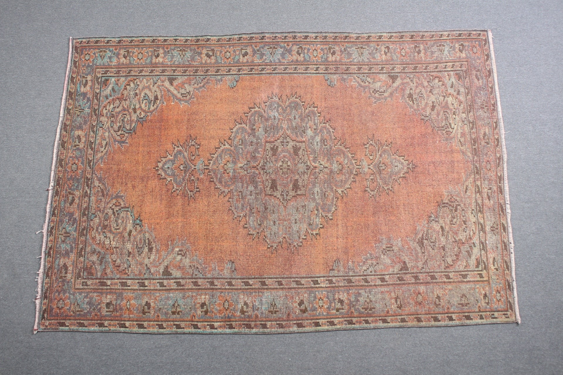 Turuncu Fas Halısı, Oturma Odası Halıları, Yemek Odası Halıları, Oryantal Halı, Türk Halısı, 5,5x8,2 ft Büyük Halı, Vintage Halı, Yatak Odası Halısı