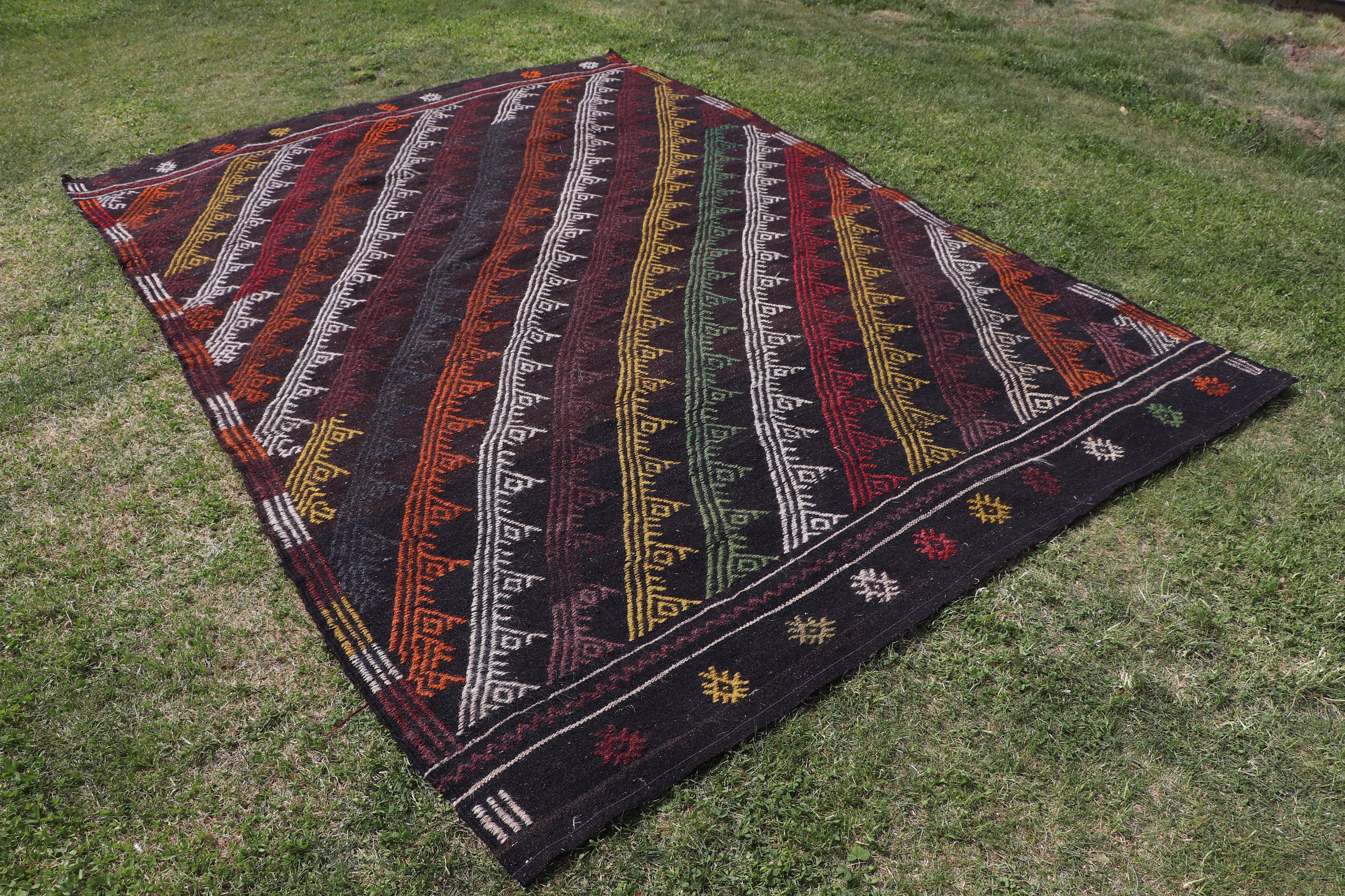 Siyah Oryantal Halılar, Kilim, Vintage Halı, Yemek Odası Halıları, 6,5x9,2 ft Büyük Halı, Yer Halıları, Lüks Halılar, Oturma Odası Halıları, Türk Halıları