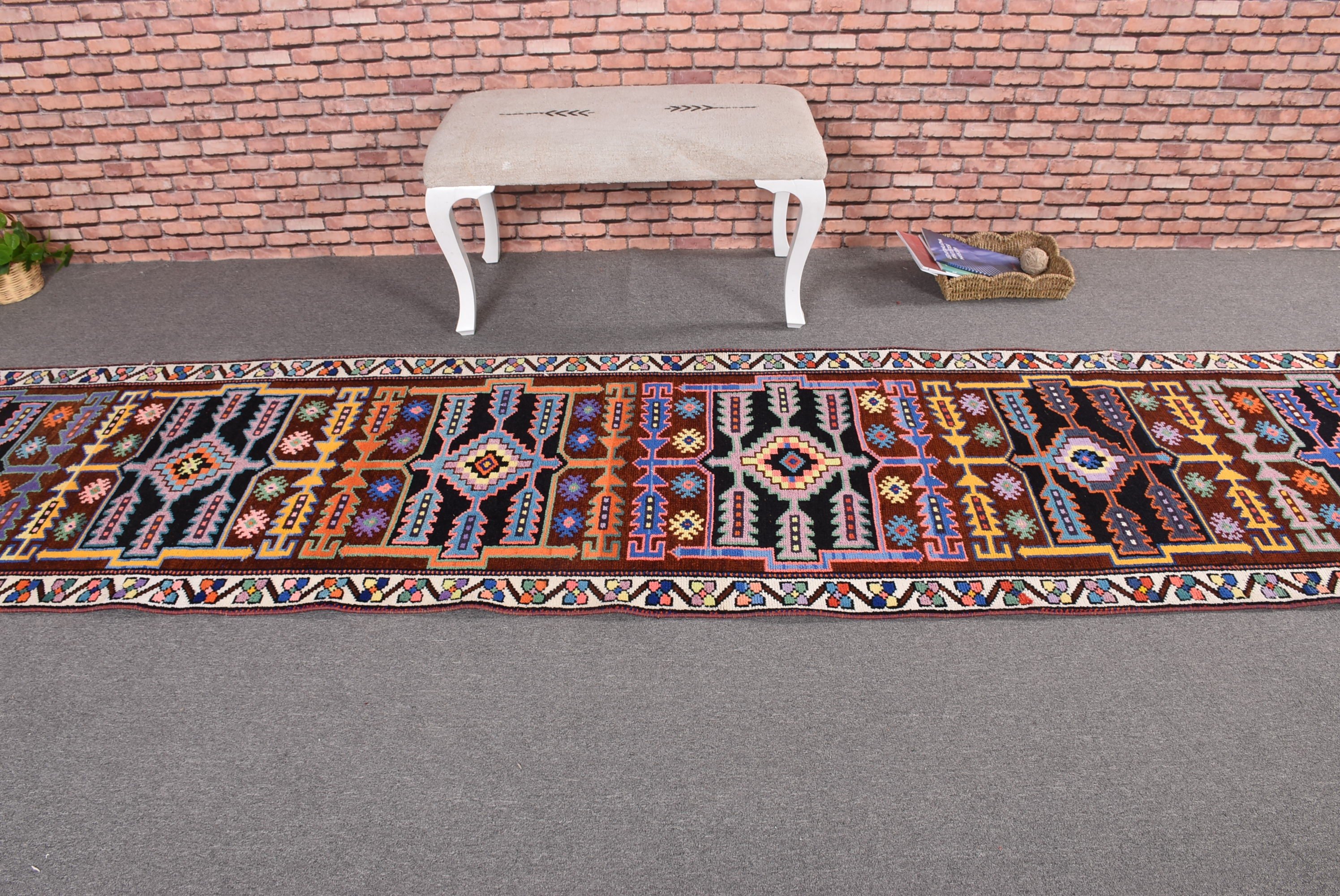 Mutfak Halıları, Runner Halıları, Koridor Halısı, 2,9x12,9 ft Runner Halısı, Kahverengi Modern Halı, Vintage Halılar, Havalı Halı, Türk Halısı, Açıklama Halıları