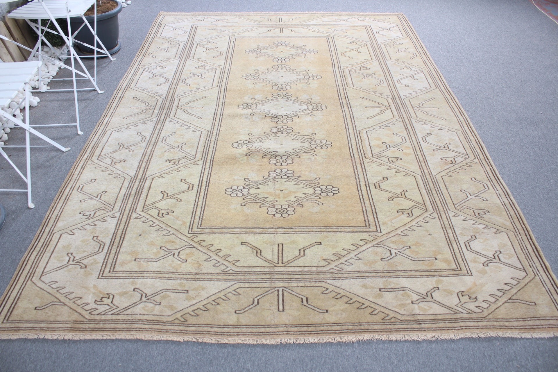 6.6x8.5 ft Büyük Halı, Yemek Odası Halısı, Türk Halısı, Vintage Halı, Anadolu Halısı, Salon Halısı, Soyut Halılar, Yeşil Mutfak Halısı, Havalı Halı