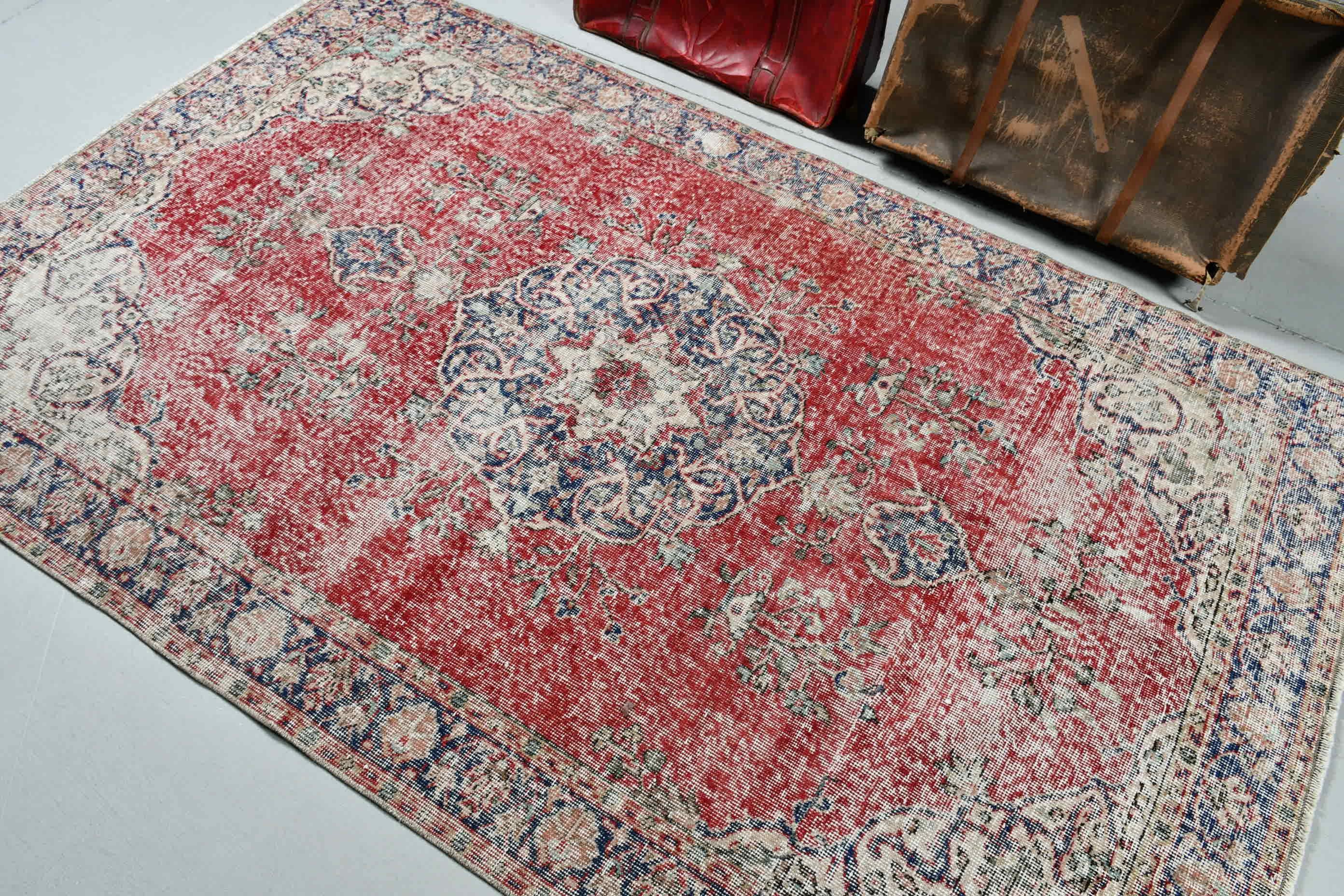 Kitchen Rugs, Oriental Rug, Home Decor Rugs, Rugs for Bedroom, Muted Rug, Turkish Rug, Vintage Rugs, Red  4.7x7.3 ft Area Rugs