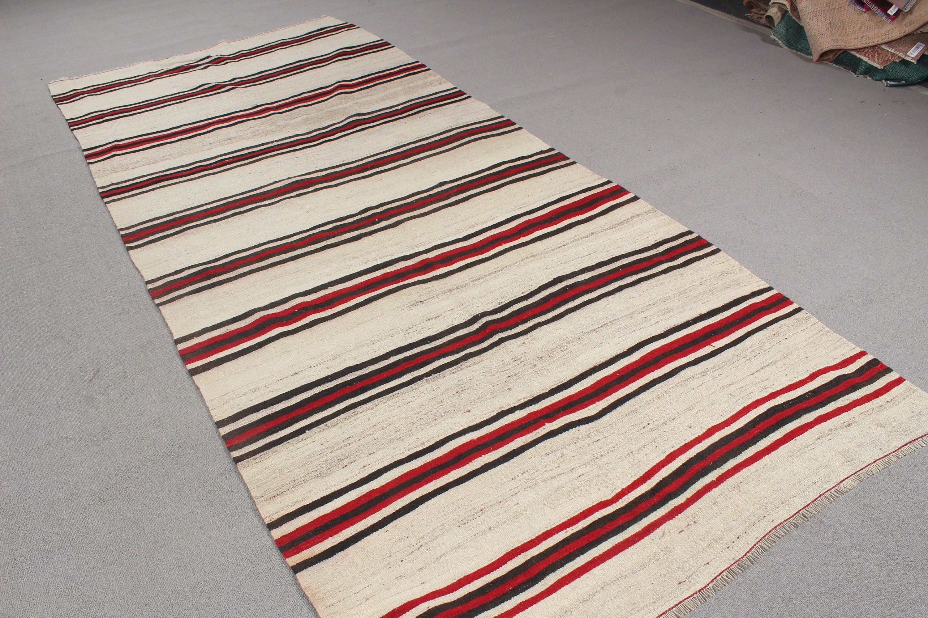 Modern Rugs, Vintage Rug, Turkish Rug, Flatweave Rugs, Beige Kitchen Rug, Kilim, 4.2x9.5 ft Area Rug, Nursery Rug, Oushak Area Rugs