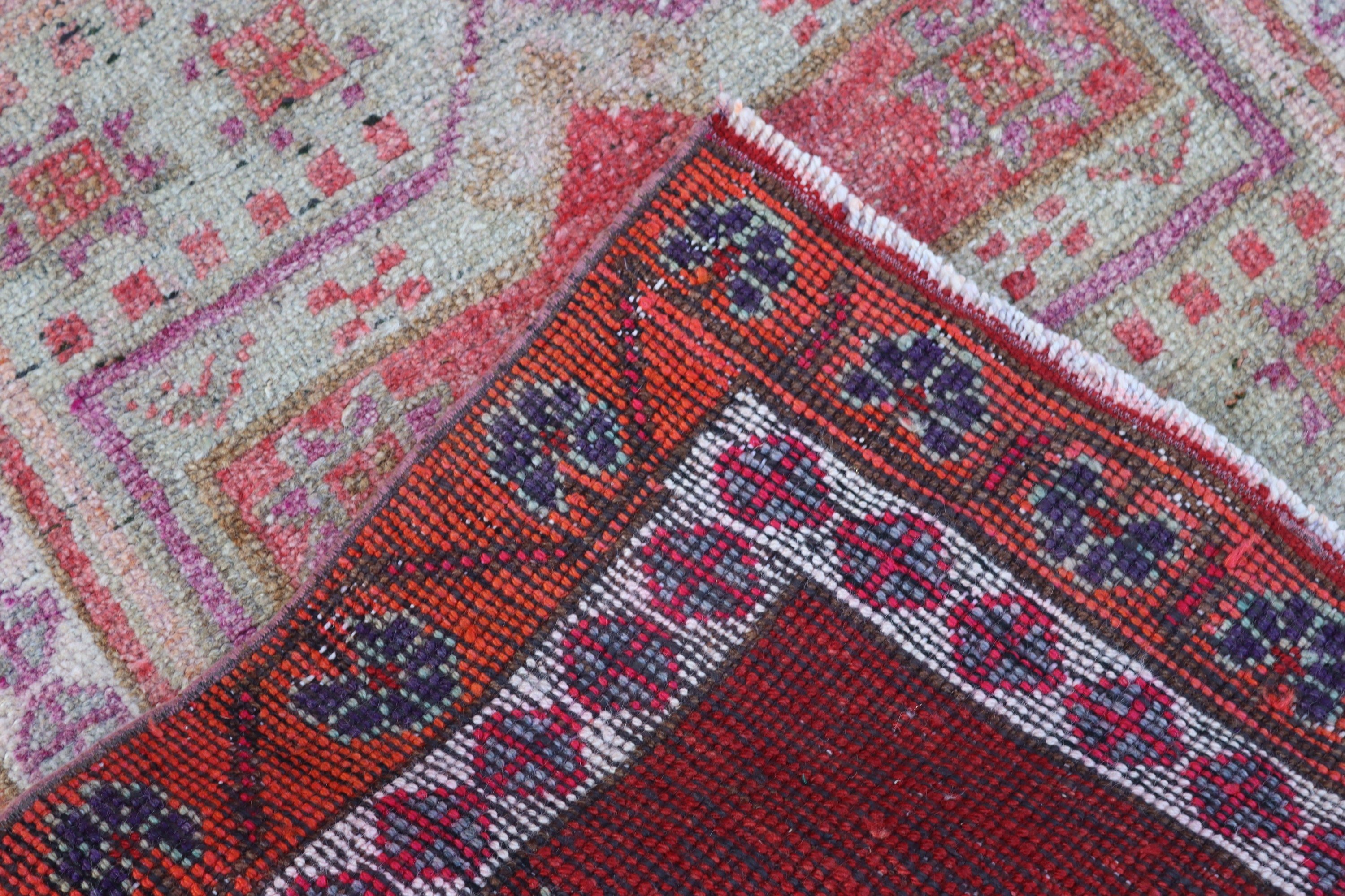 Geometric Rugs, Vintage Rug, Red Antique Rug, Rugs for Stair, Hallway Rug, 2.9x14.4 ft Runner Rugs, Kitchen Rug, Oushak Rugs, Turkish Rug