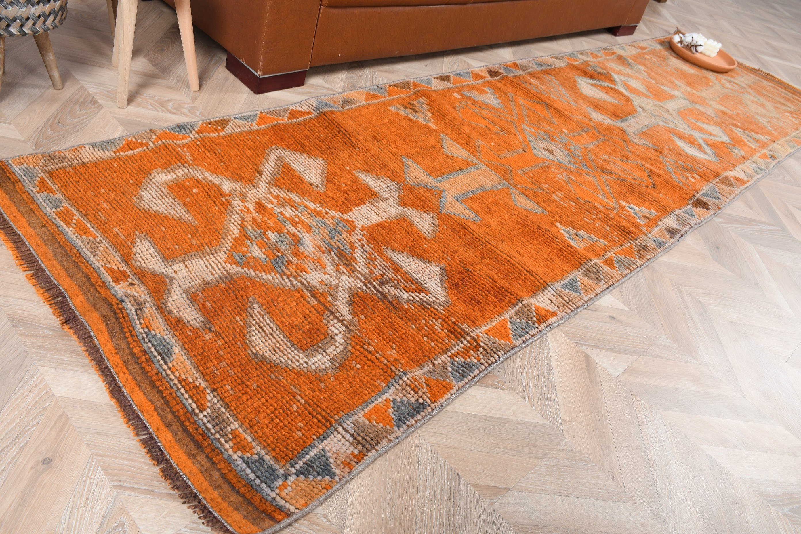 2.8x9.8 ft Runner Rugs, Kitchen Rug, Orange Wool Rug, Turkish Rug, Vintage Rug, Corridor Rugs, Old Rugs, Rugs for Corridor, Home Decor Rugs