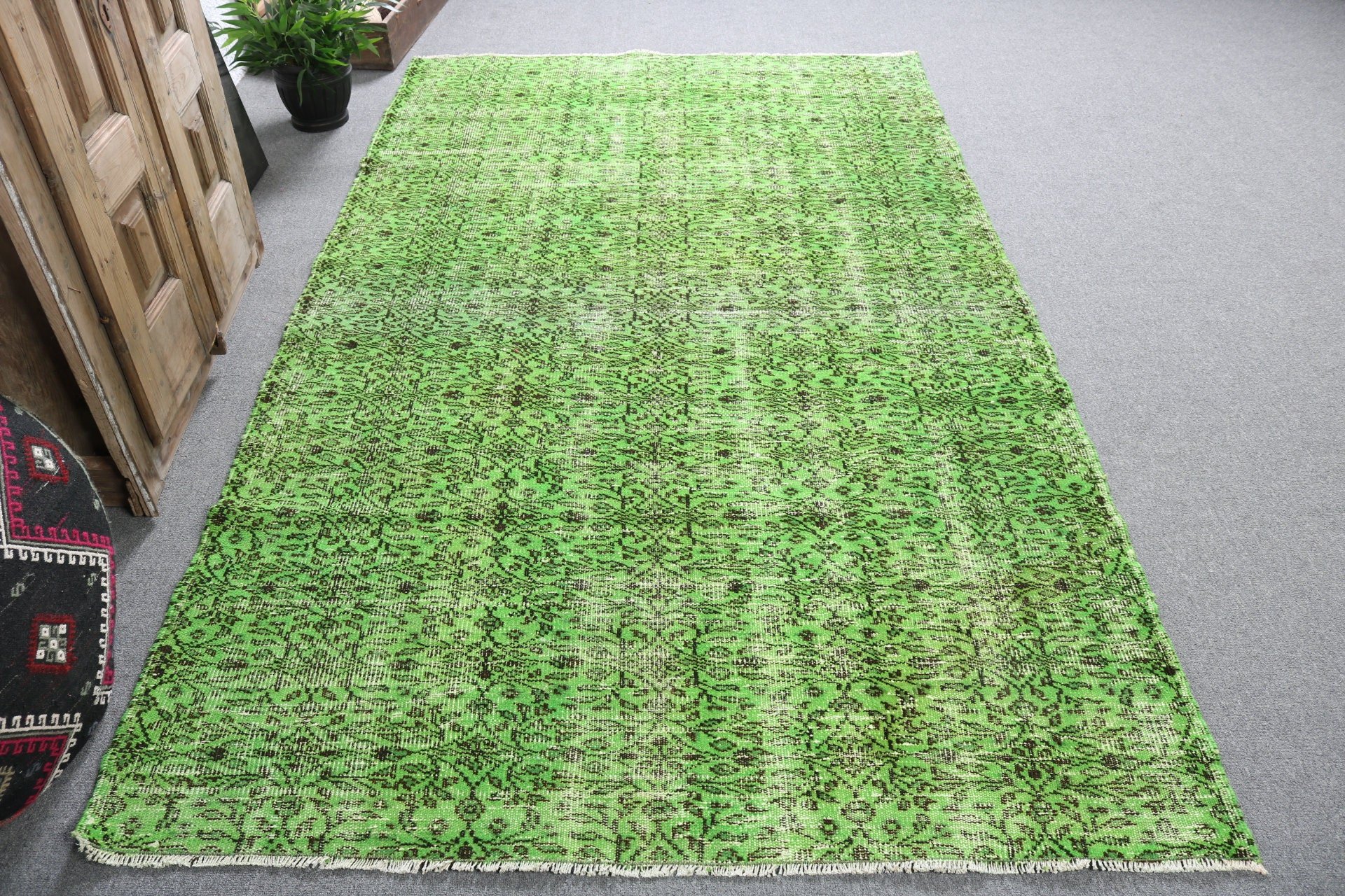 Vintage Rugs, Dining Room Rug, Green Handwoven Rug, Turkish Rugs, Living Room Rugs, Oushak Rug, Home Decor Rug, 5.1x8.6 ft Large Rugs