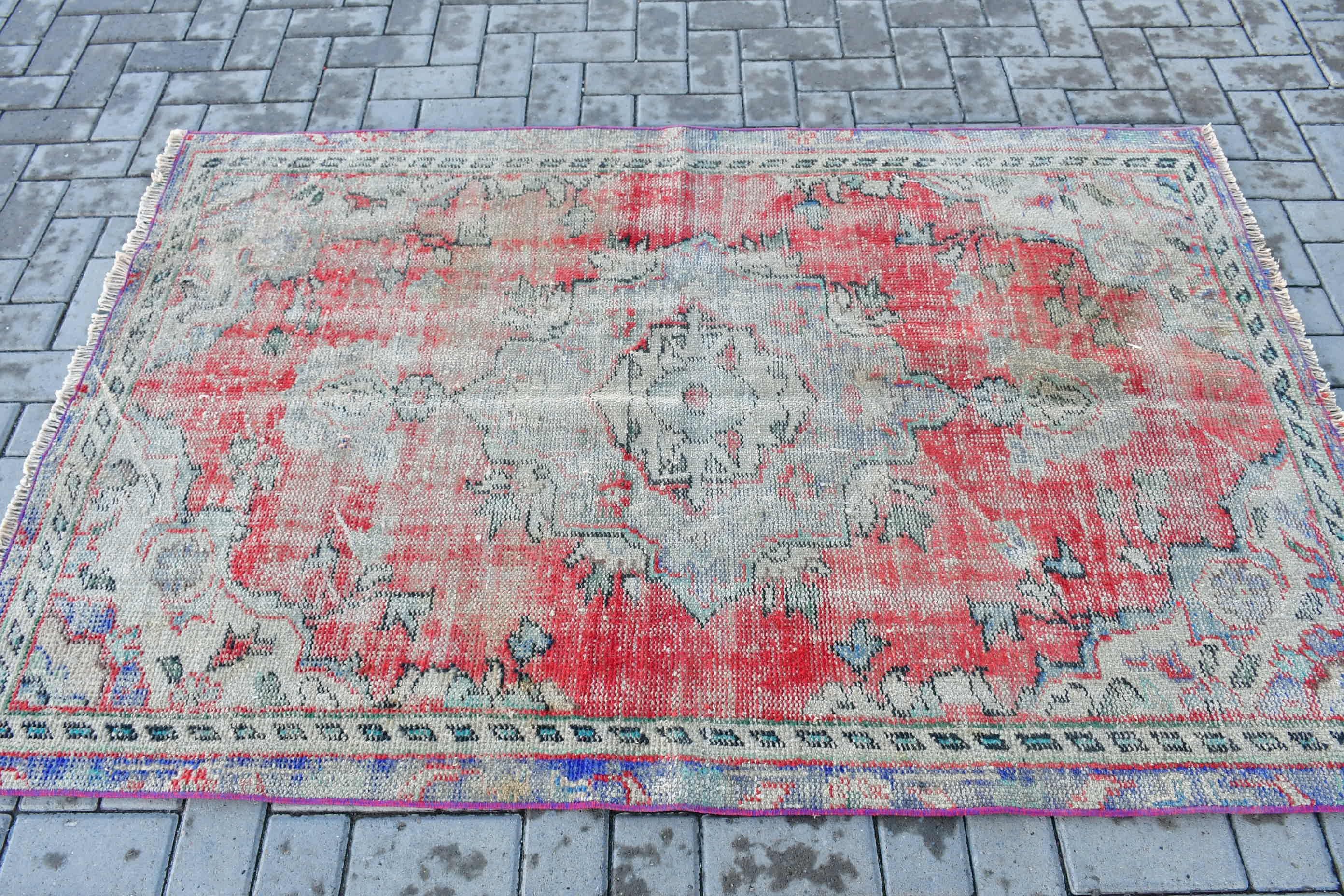 Red Anatolian Rug, Turkish Rug, Antique Rugs, Handwoven Rug, 4x6.1 ft Area Rugs, Home Decor Rug, Vintage Rug, Dining Room Rugs, Indoor Rug