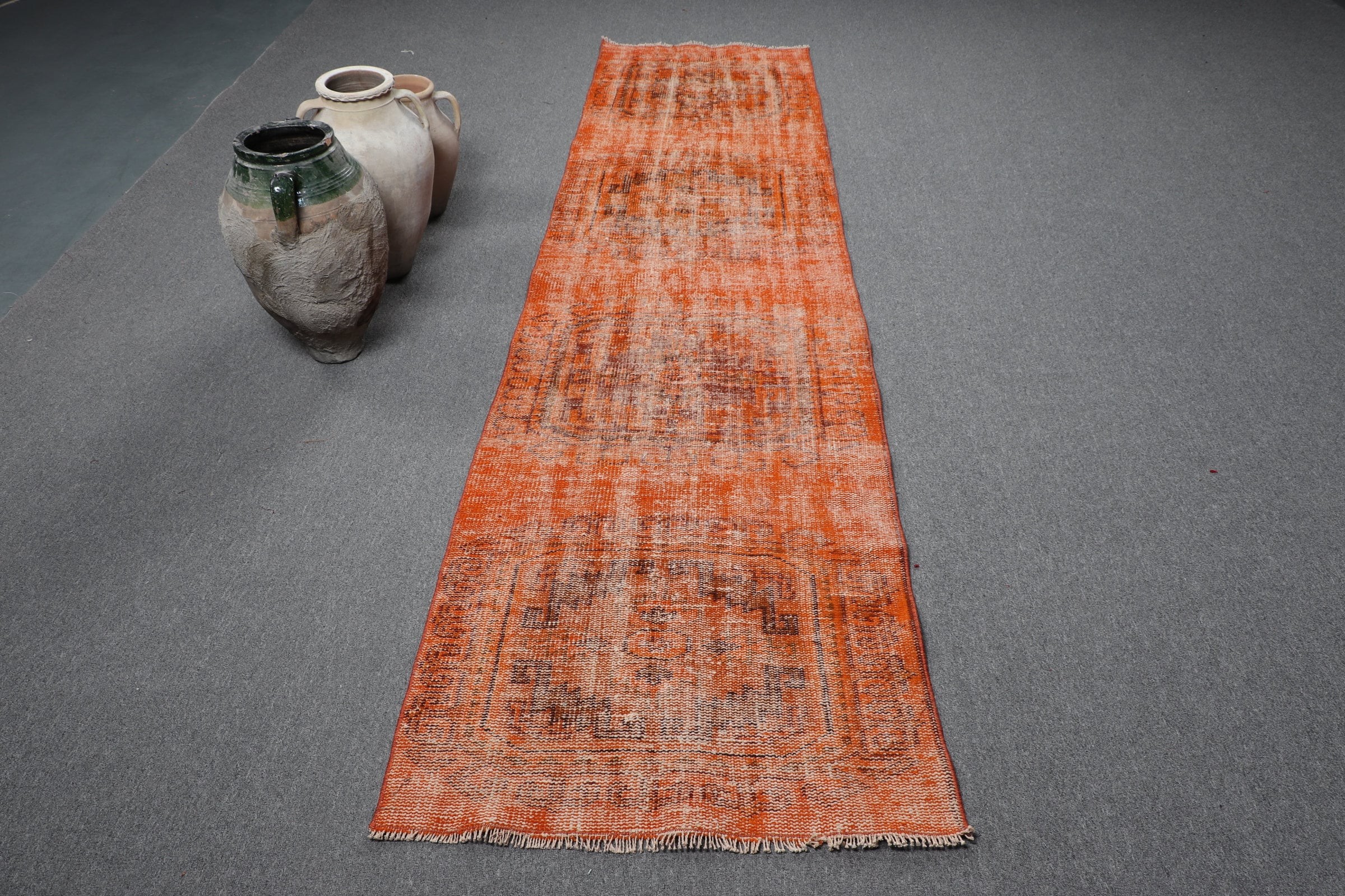 Vintage Rugs, Rugs for Corridor, Hallway Rug, Orange Moroccan Rug, Art Rugs, 2.7x9.9 ft Runner Rugs, Wool Rug, Turkish Rugs