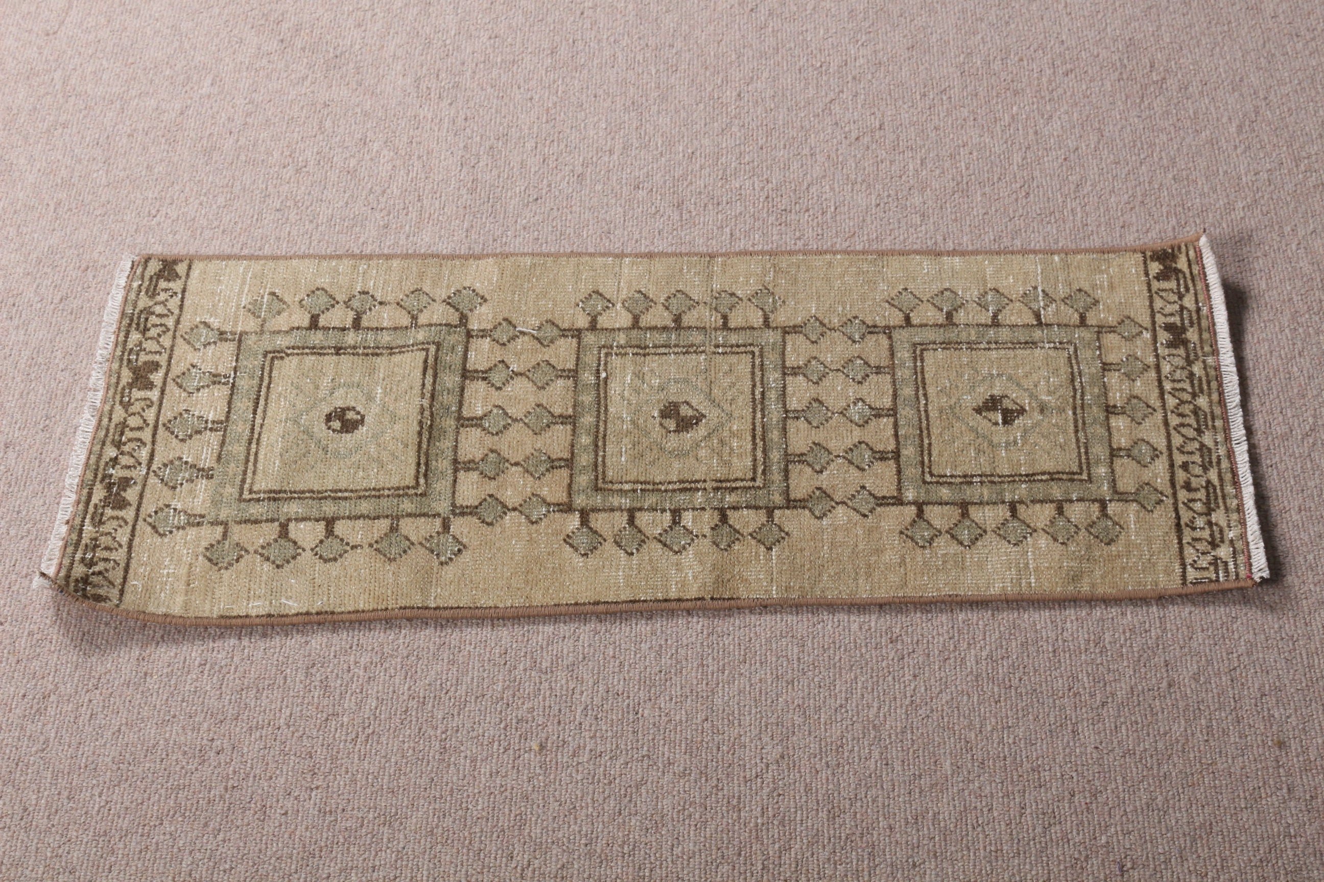 Turkish Rug, 1.2x3.1 ft Small Rugs, Wool Rug, Door Mat Rug, Oriental Rug, Kitchen Rug, Vintage Rug, Distressed Rugs, Brown Home Decor Rugs