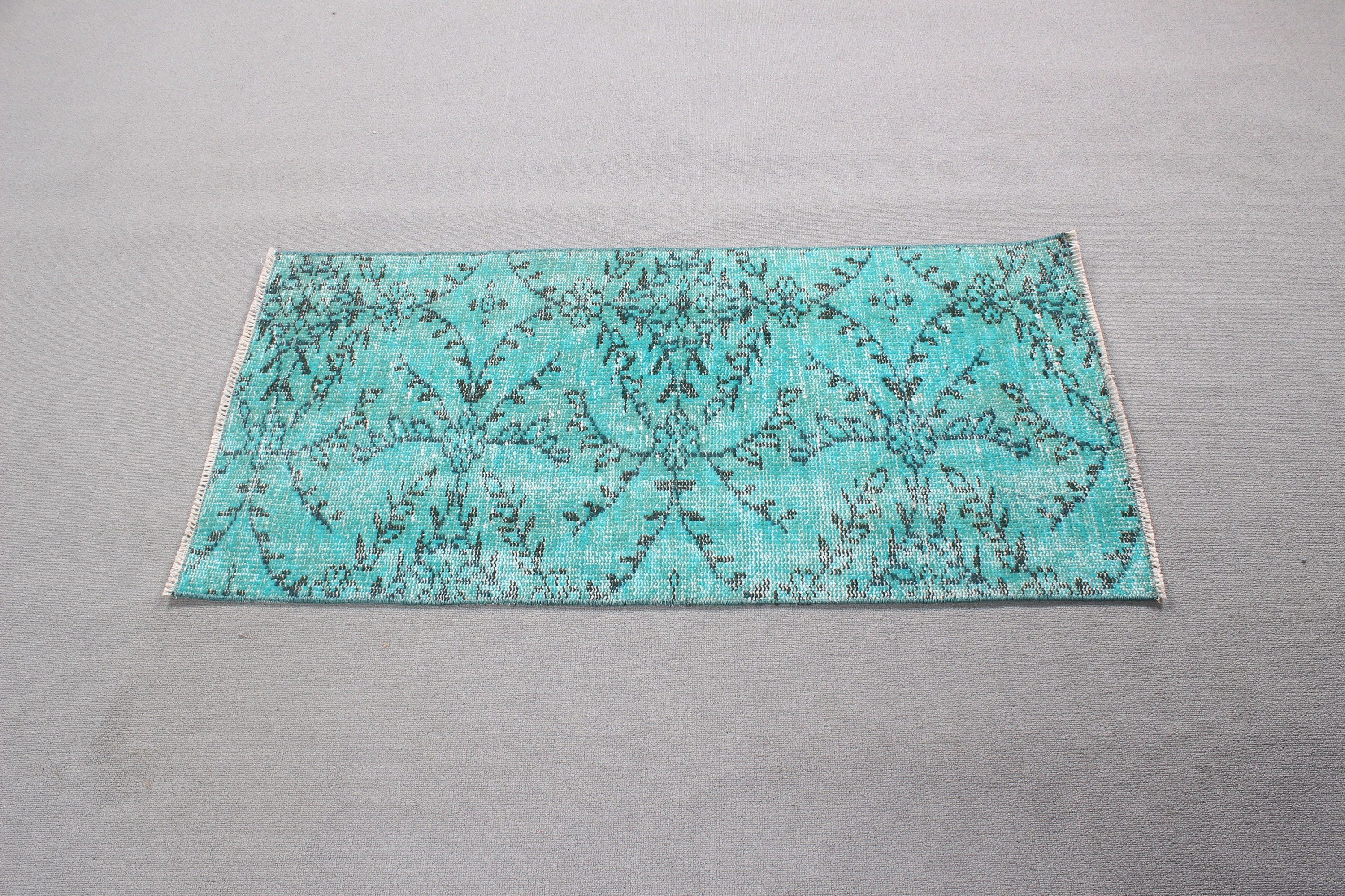 Blue Wool Rugs, Door Mat Rug, Antique Rugs, Turkish Rug, Bedroom Rug, Vintage Rug, 1.9x4.2 ft Small Rug, Small Vintage Rug, Aesthetic Rugs