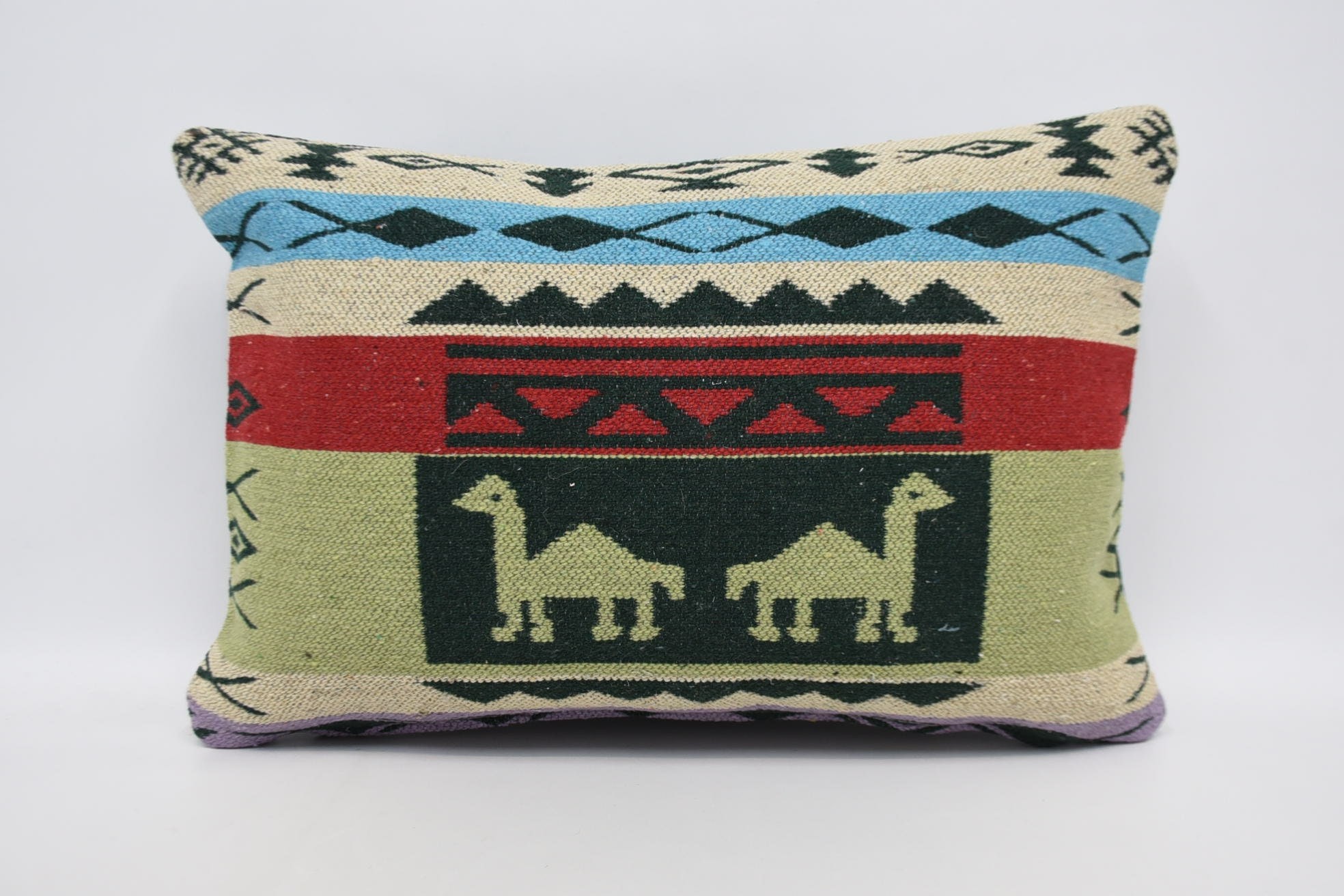 16"x24" Green Cushion Cover, Boho Pillow, Ethnical Kilim Rug Pillow, Kilim Pillow, Farmhouse Pillow, Customized Cushion Case