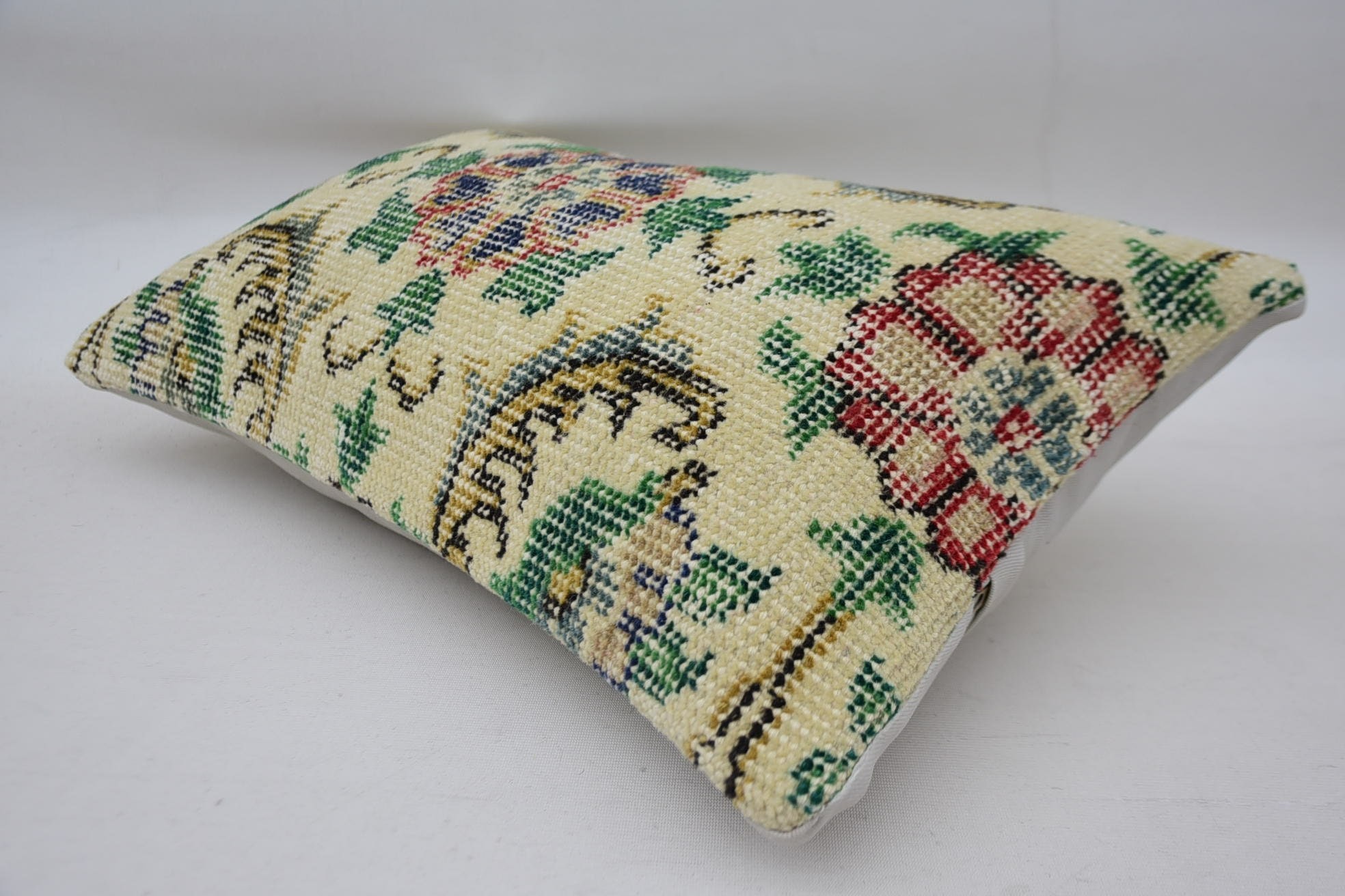 Vintage Kilim Throw Pillow, Turkish Pillow, 12"x20" Beige Pillow Case, Handmade Pillow Case, Kilim Pillow, Bright Pillow Sham