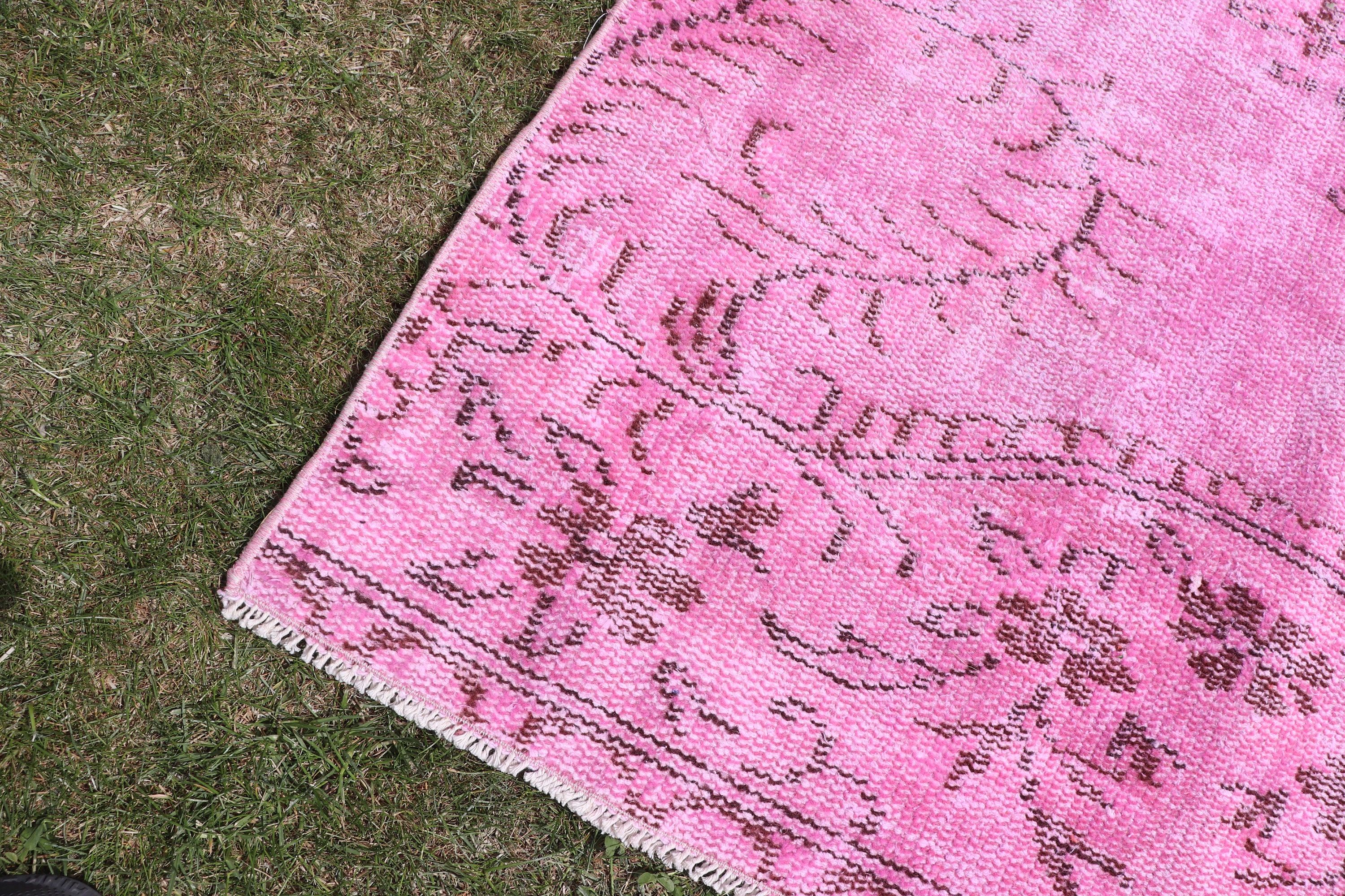 Pink Statement Rugs, Vintage Rug, Geometric Rug, Bedroom Rugs, Rugs for Vintage Area, Turkish Rugs, 3.4x8.3 ft Area Rugs, Cool Rug