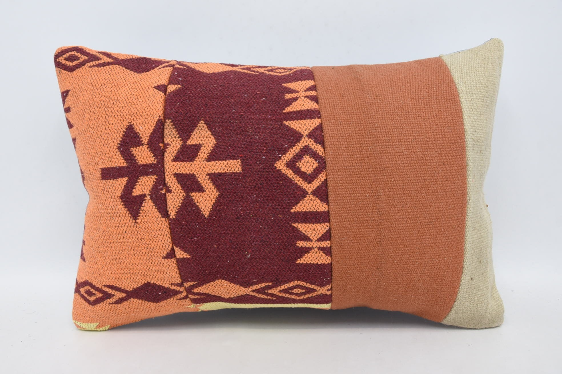 Ethnical Kilim Rug Pillow, 16"x24" Orange Cushion Case, Vintage Kilim Throw Pillow, Kilim Cushion Sham, Luxury Cushion