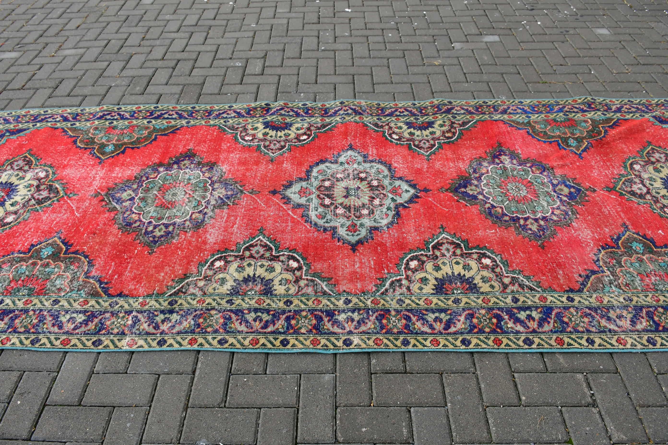 Türk Halıları, Mutfak Halısı, Mutfak Halıları, Sanat Halısı, Vintage Halı, 4.6x12.8 ft Runner Halısı, Oryantal Halılar, Kırmızı Oushak Halıları, Anadolu Halısı