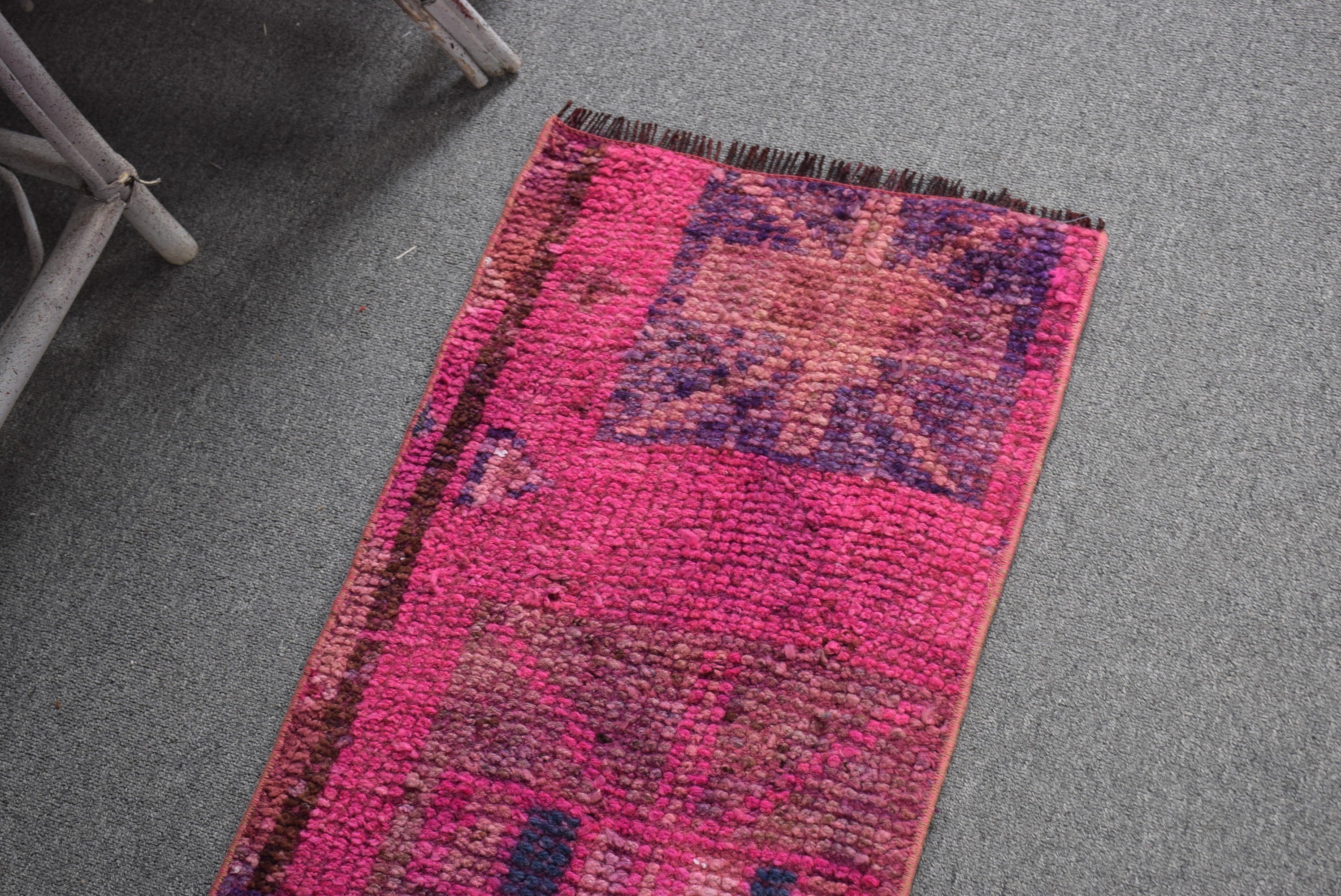 Pink Wool Rug, Bath Rug, Wool Bath Mat Rug, 1.4x2.8 ft Small Rug, Turkish Rug, Rugs for Nursery, Bedroom Rugs, Oushak Rugs, Vintage Rugs