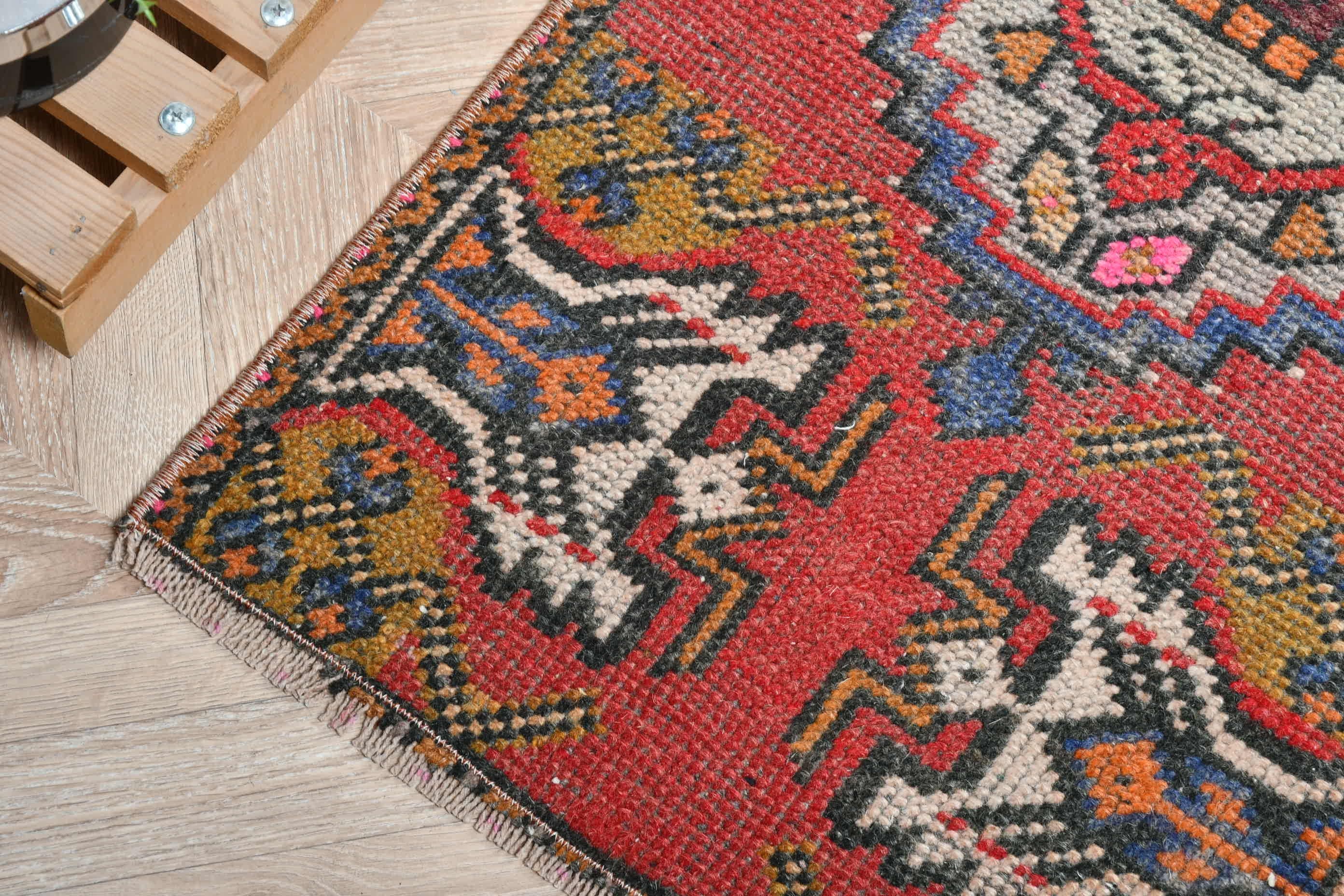 Kırmızı Ev Dekor Halısı, Türk Halısı, Ev Dekor Halısı, Vintage Halı, 1.5x3 ft Küçük Halı, Yatak Odası Halısı, Pastel Halı, Çocuk Halısı