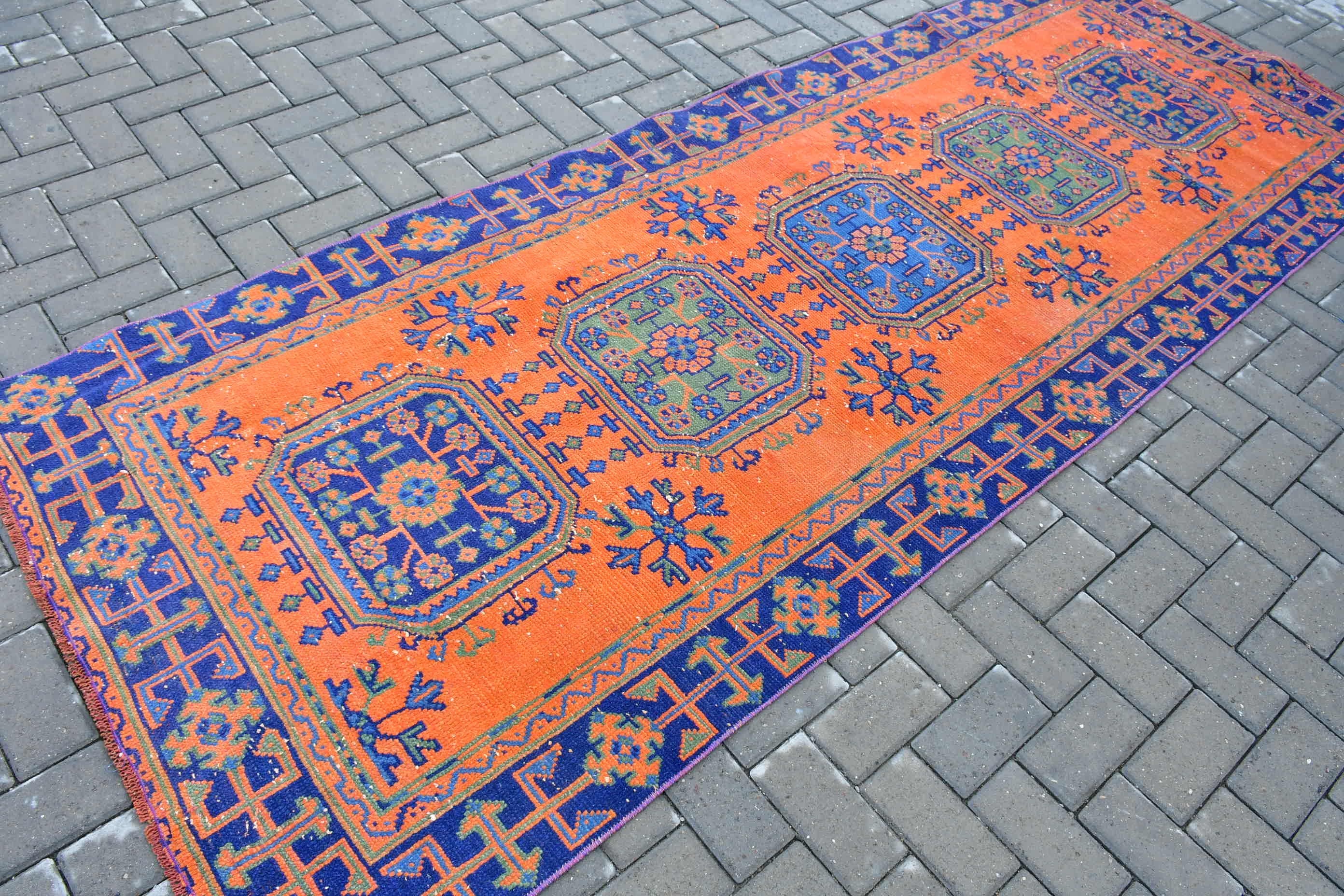 Orange Moroccan Rug, Bohemian Rugs, Turkish Rugs, Hallway Rugs, Cool Rugs, Stair Rug, 3.7x10.3 ft Runner Rugs, Vintage Rugs