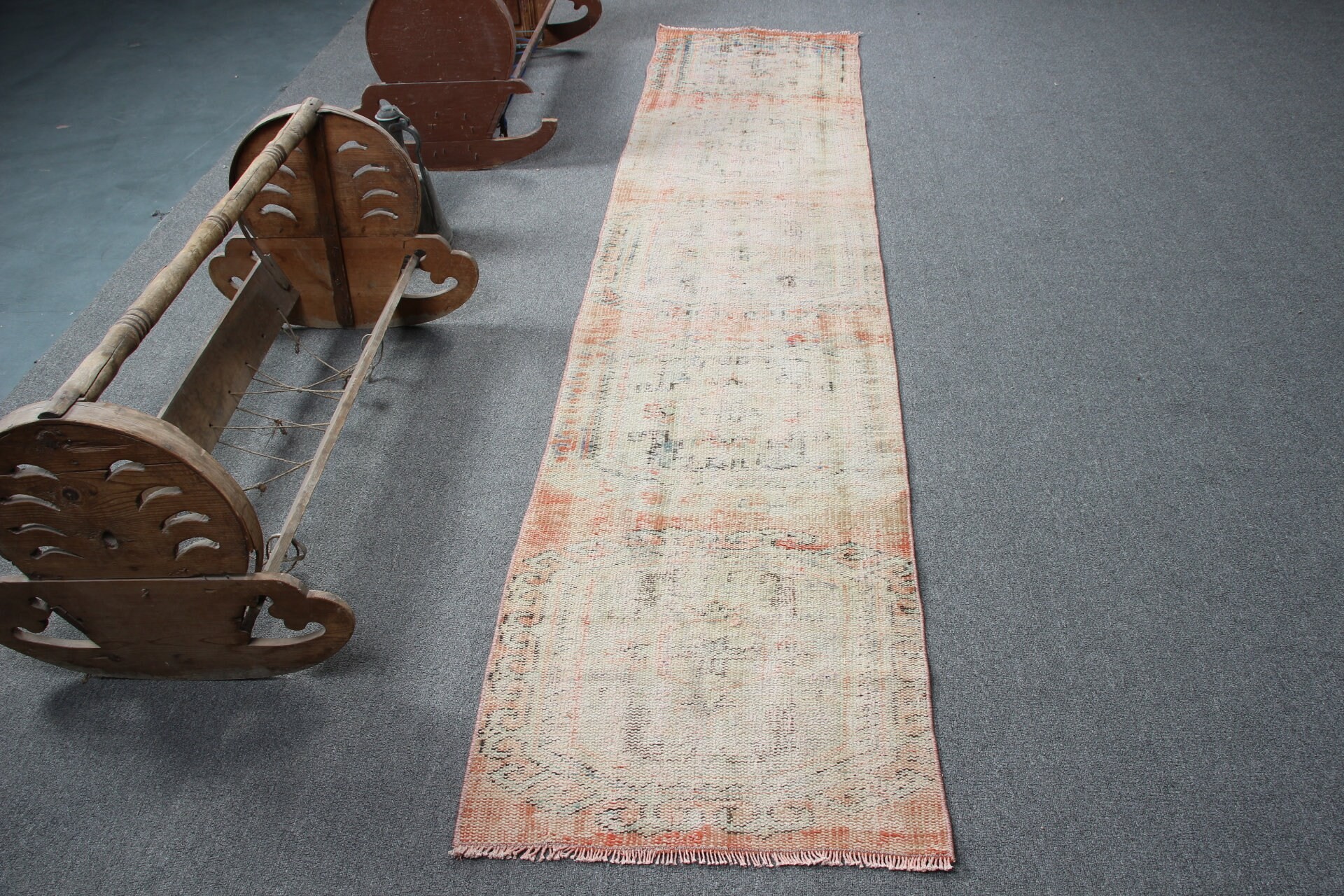 Bedroom Rug, Rugs for Hallway, Turkish Rugs, Dorm Rugs, 2.2x10 ft Runner Rug, Beige Floor Rugs, Vintage Rug, Antique Rug, Hallway Rugs