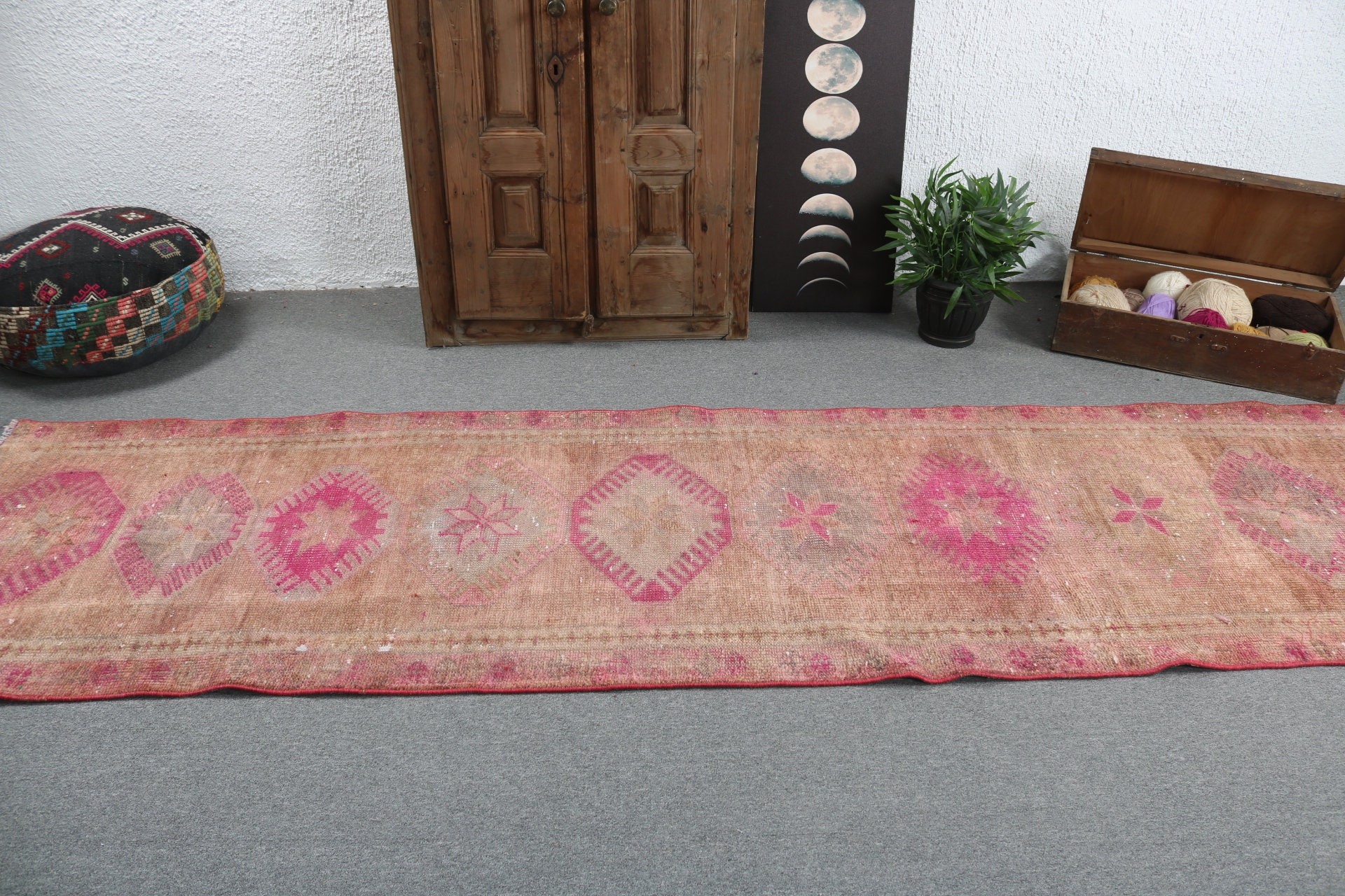 Bedroom Rug, Vintage Rugs, Brown Home Decor Rugs, 3.1x11 ft Runner Rug, Neutral Rug, Rugs for Stair, Turkish Rugs, Vintage Runner Rugs