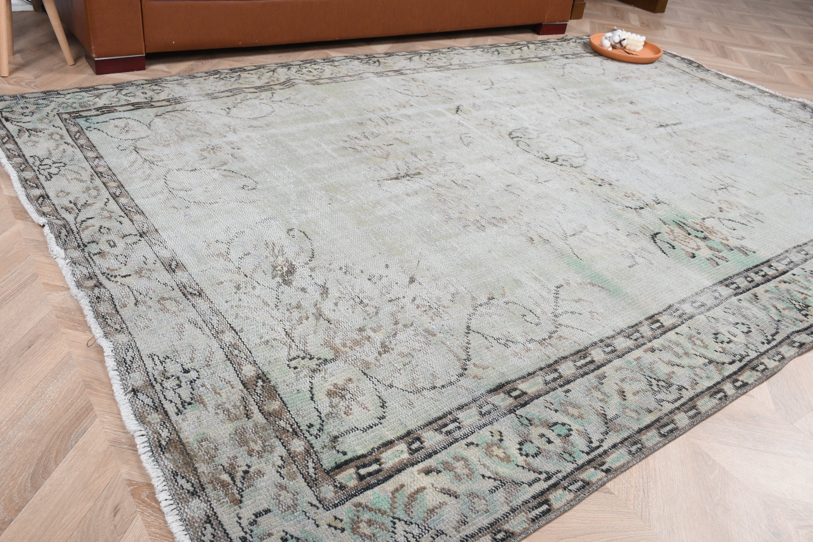 Salon Halısı, Organik Halı, Fas Halısı, Vintage Halı, Yemek Odası Halıları, 5.8x8.4 ft Büyük Halı, Yeşil Oryantal Halı, Oushak Halısı, Türk Halıları