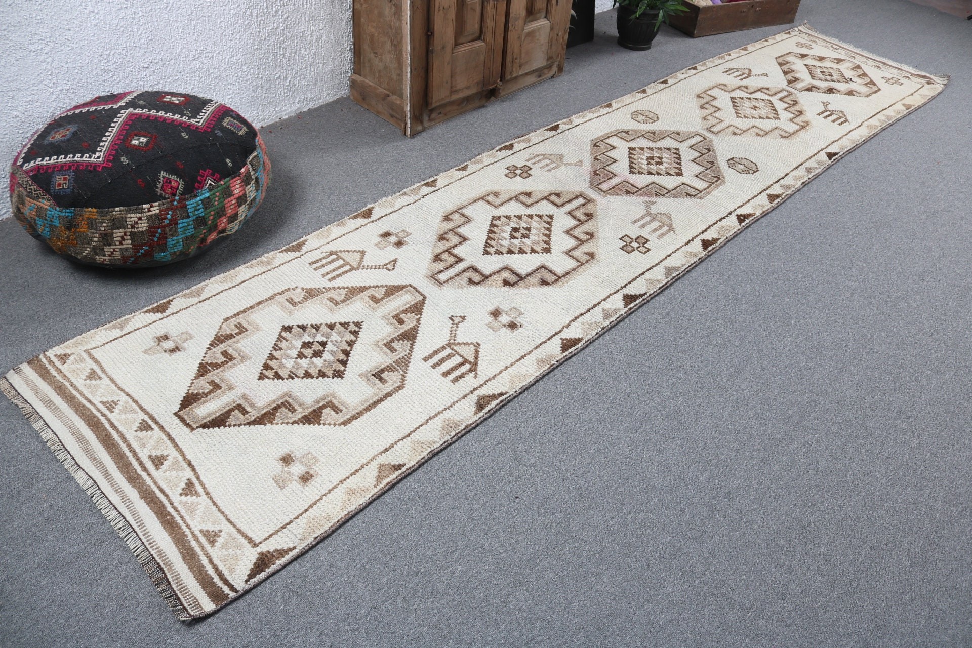 2,8x12,5 ft Runner Halıları, Harika Halı, Modern Halı, Mutfak Halıları, Runner Halıları, Bej Fas Halısı, Nötr Halılar, Vintage Halı, Türk Halısı