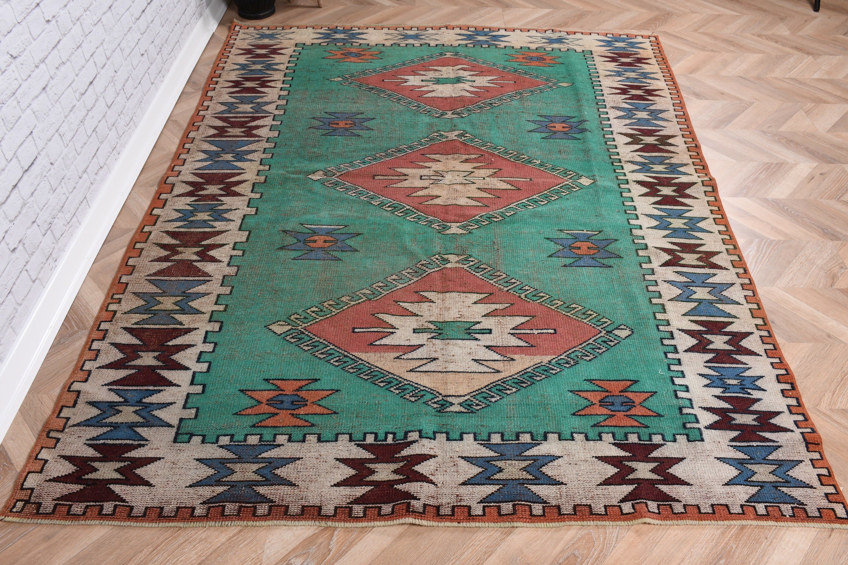 Floor Rug, Turkish Rugs, 5.3x7.1 ft Area Rugs, Rugs for Kitchen, Kilim, Bedroom Rugs, Oushak Rug, Green Boho Rugs, Kitchen Rug, Vintage Rug