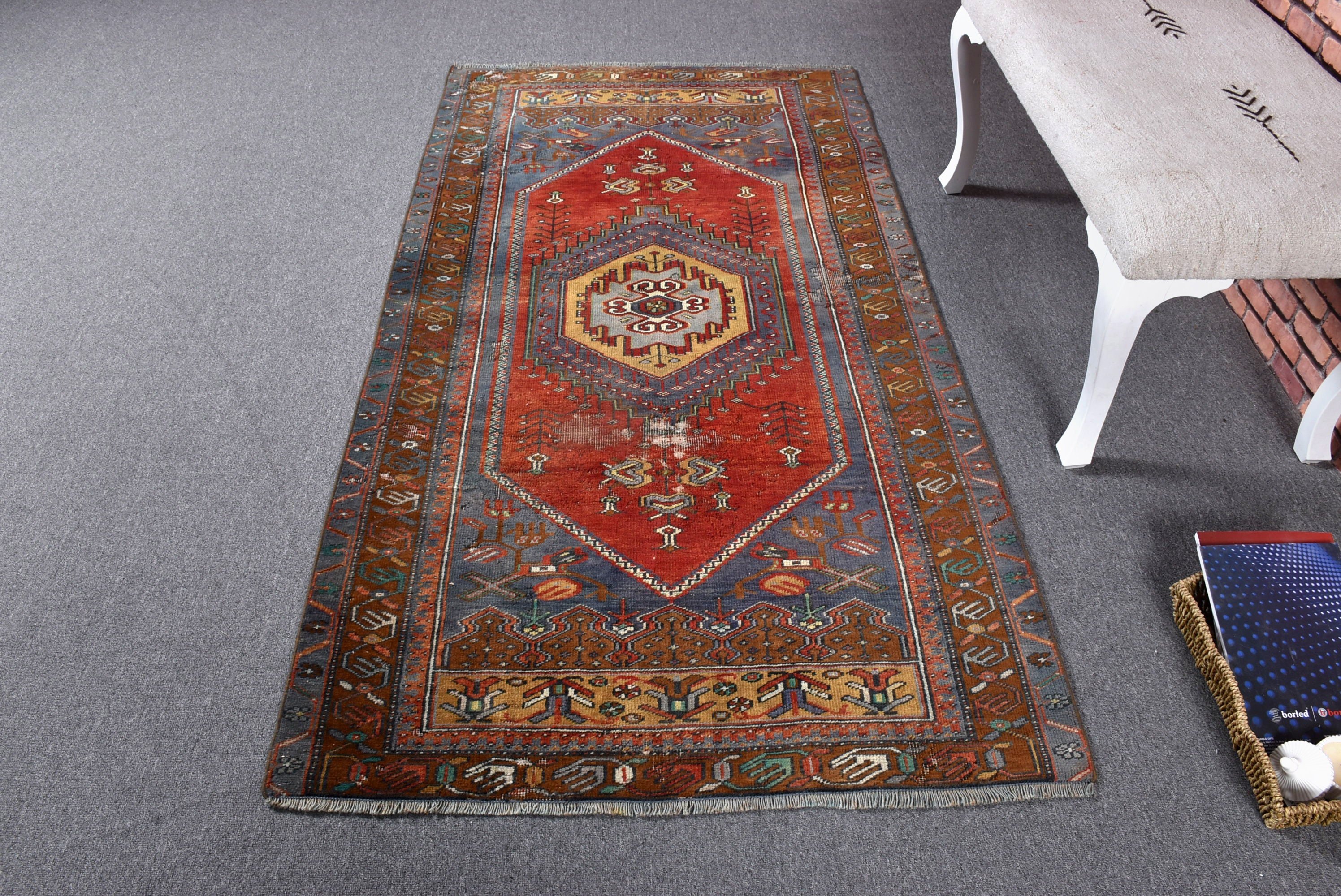 Vintage Rug, Rugs for Entry, Red Antique Rugs, Decorative Rug, 3.4x6.4 ft Accent Rugs, Kitchen Rug, Floor Rug, Turkish Rug, Oushak Rugs