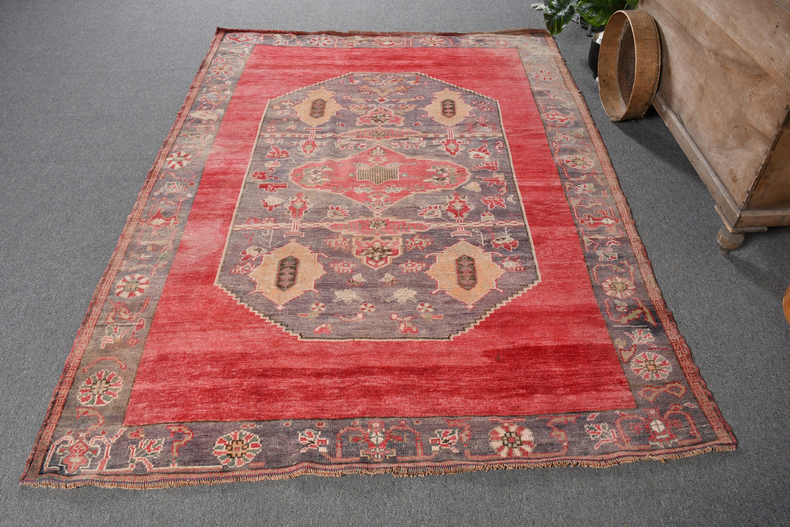 Vintage Rugs, Rugs for Indoor, 5.2x7 ft Area Rug, Bedroom Rug, Turkish Rug, Living Room Rugs, Oushak Rug, Red Floor Rug