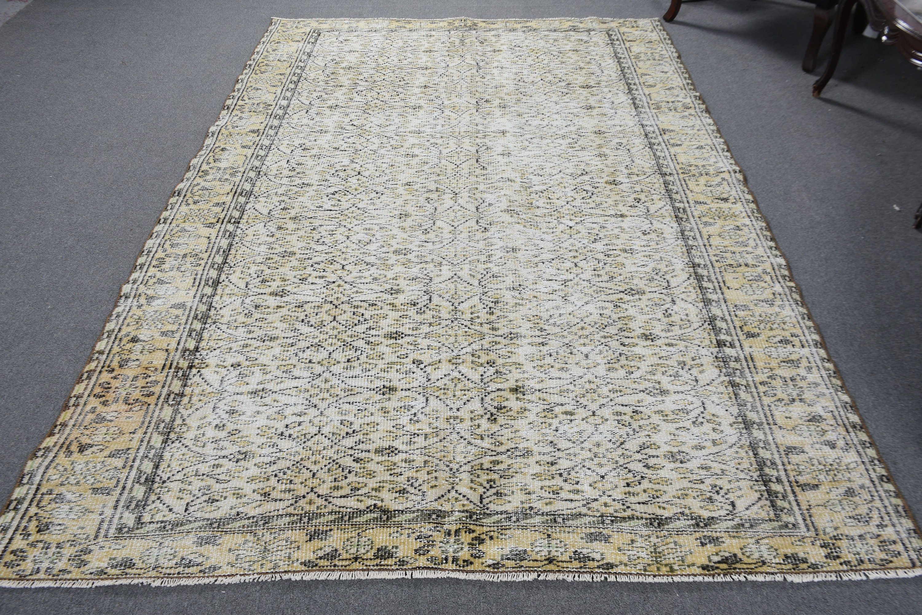 Beyaz Lüks Halı, Türk Halıları, Yatak Odası Halısı, 5.7x8.7 ft Büyük Halı, Oushak Halısı, Büyük Oushak Halıları, Vintage Halı, Yemek Odası Halıları