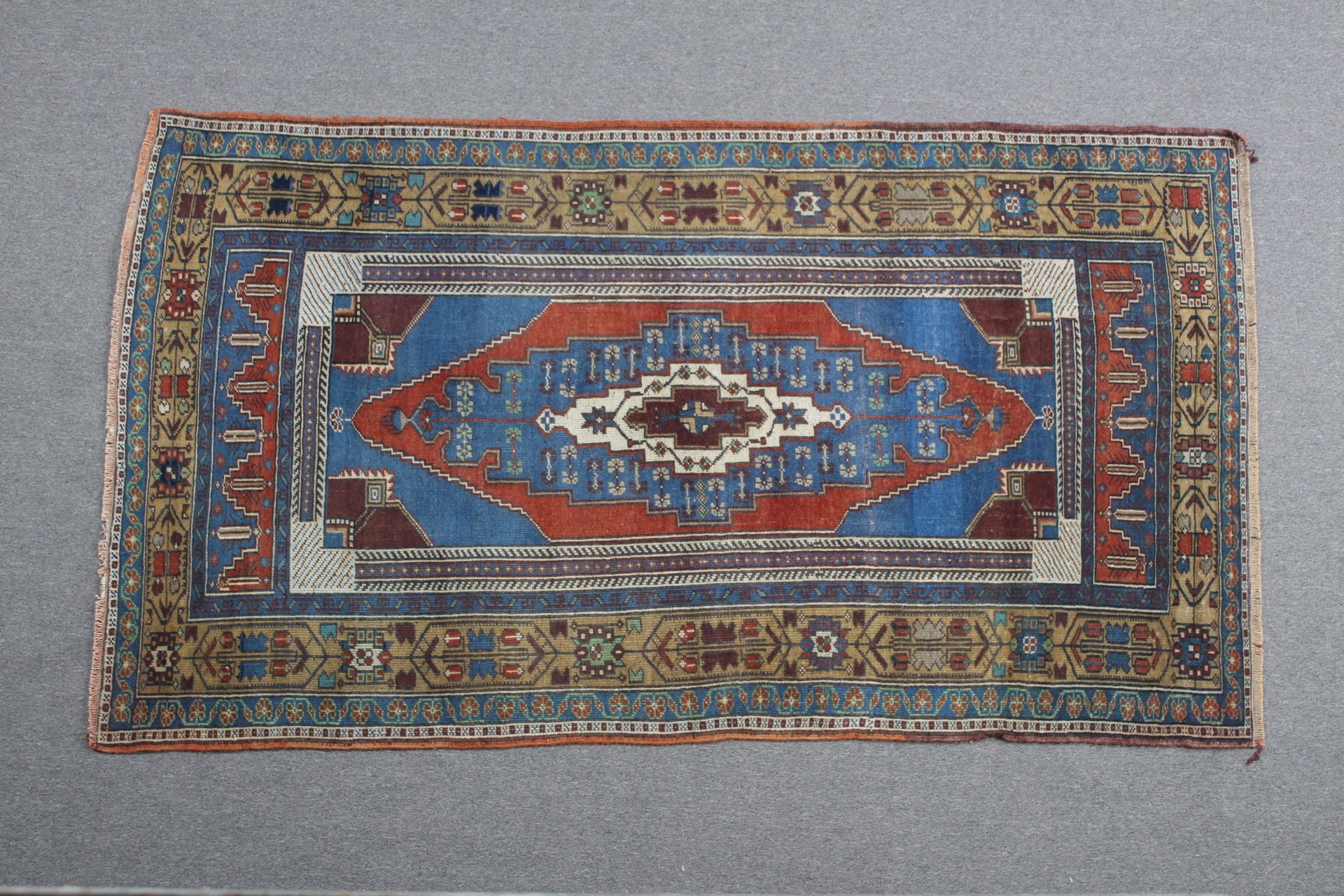 Türk Halısı, İç Mekan Halıları, 4x7,1 ft Alan Halısı, Vintage Halılar, Mavi Antika Halılar, Mutfak Halısı, Yün Halılar, Çiftlik Evi Dekor Halısı, Oryantal Halı