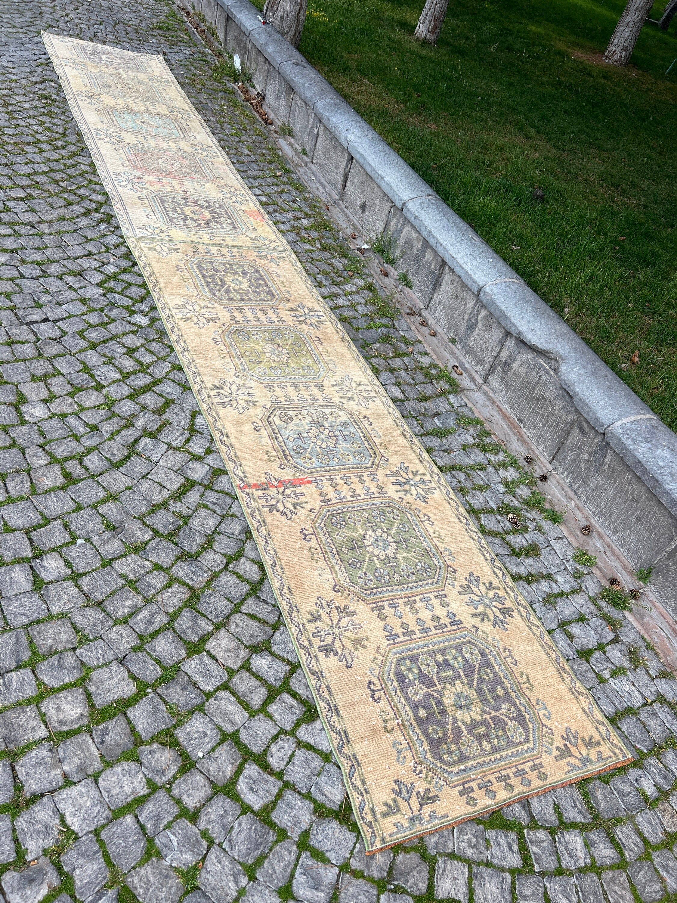 Hallway Rug, Beige Antique Rugs, Stair Rug, Turkish Rug, Kitchen Rug, 3x19.2 ft Runner Rugs, Rugs for Corridor, Vintage Rug