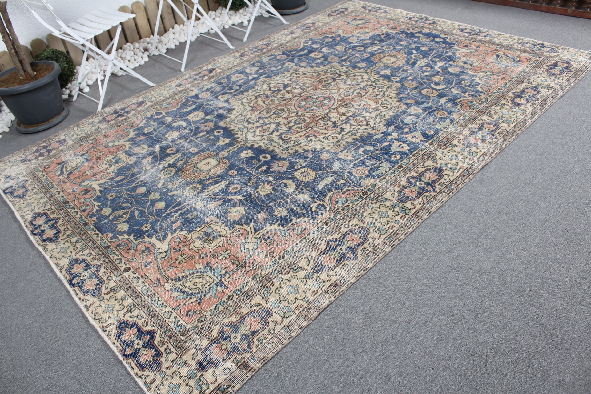 Turkish Rug, 8.3x9.9 ft Oversize Rugs, Dining Room Rug, Neutral Rugs, Floor Rug, Organic Rug, Blue Flatweave Rug, Vintage Rugs, Salon Rugs