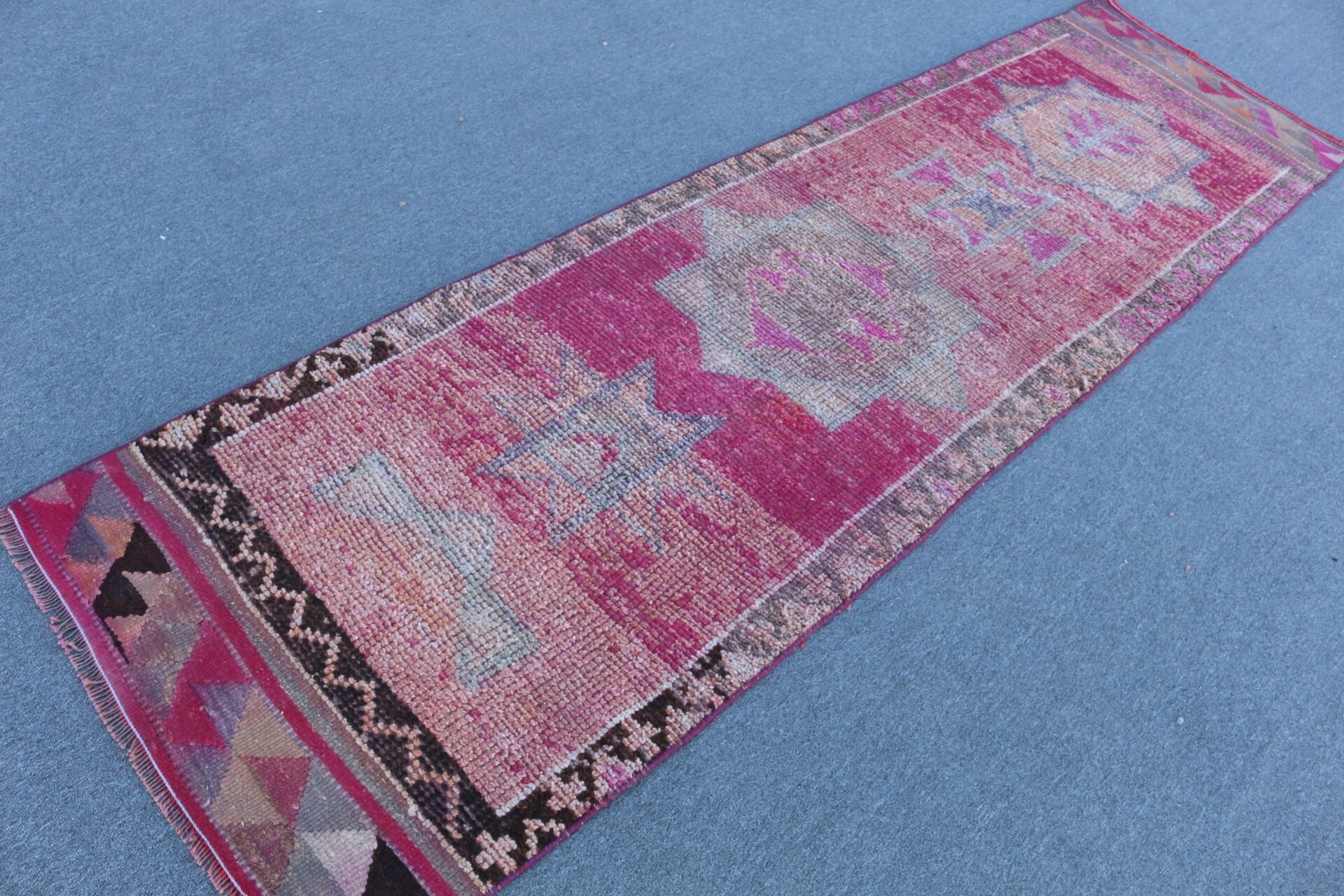 Rugs for Corridor, Vintage Rug, Bedroom Rug, Corridor Rug, 2.7x9.6 ft Runner Rug, Pink Floor Rug, Hallway Rug, Turkish Rugs